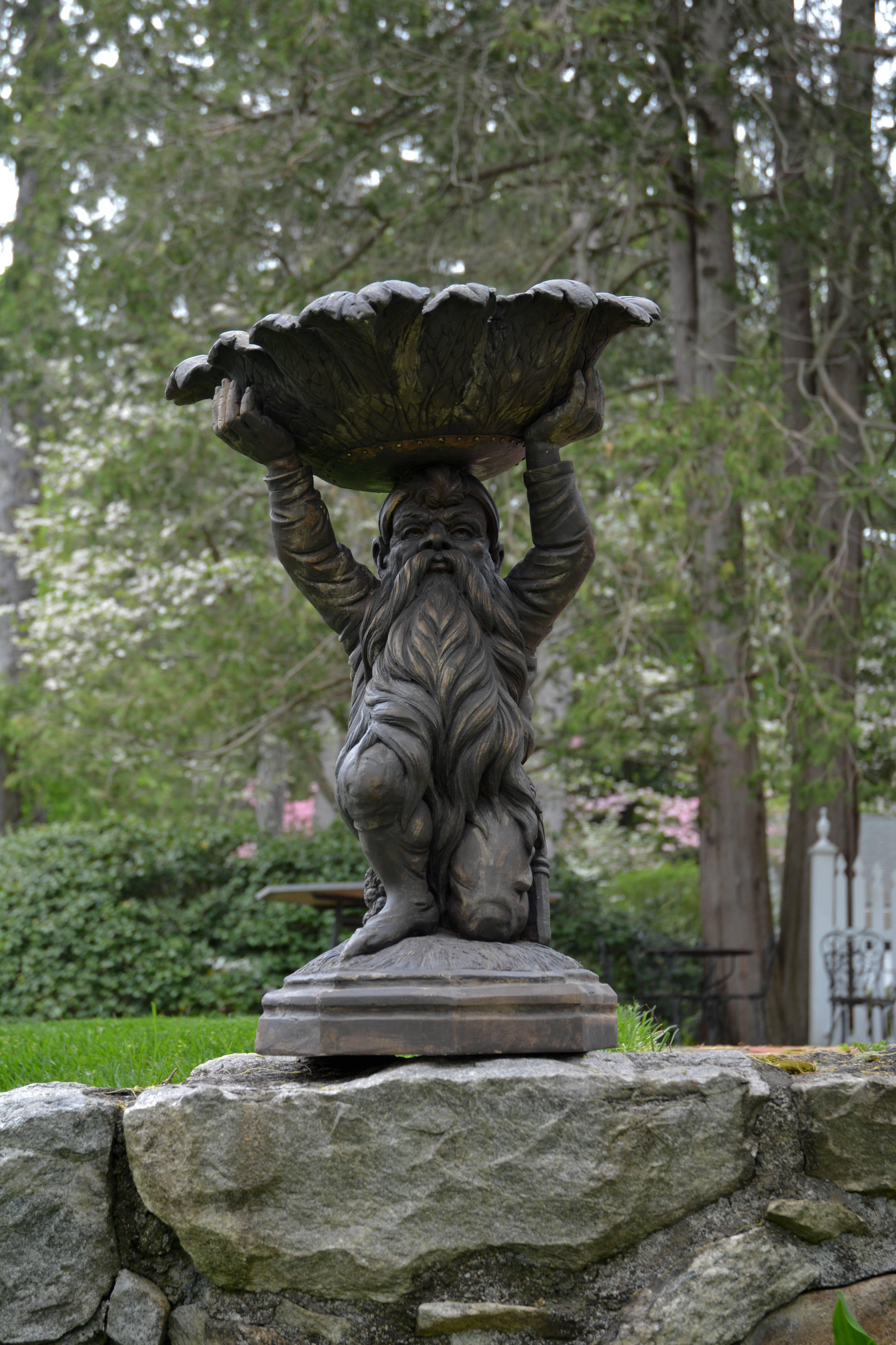 Scottish Birdbath with Kneeling Dwarf