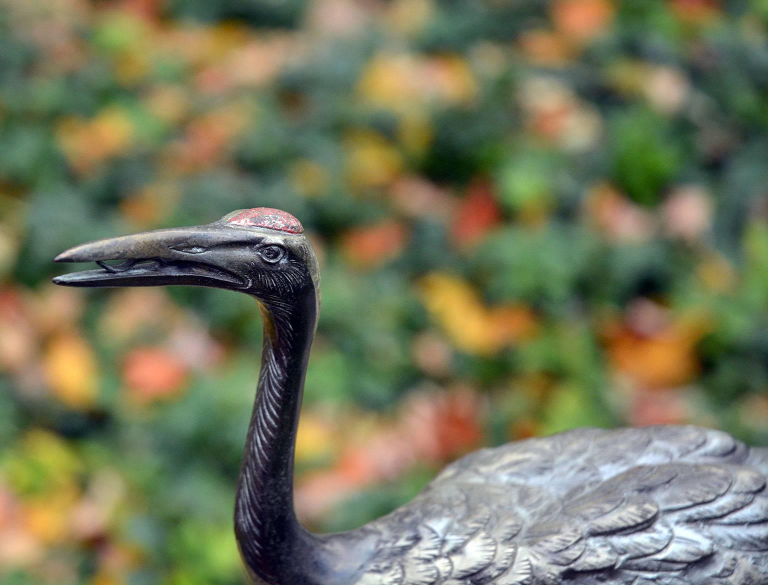 Patinated Bronze Sculpture of Japanese Cranes