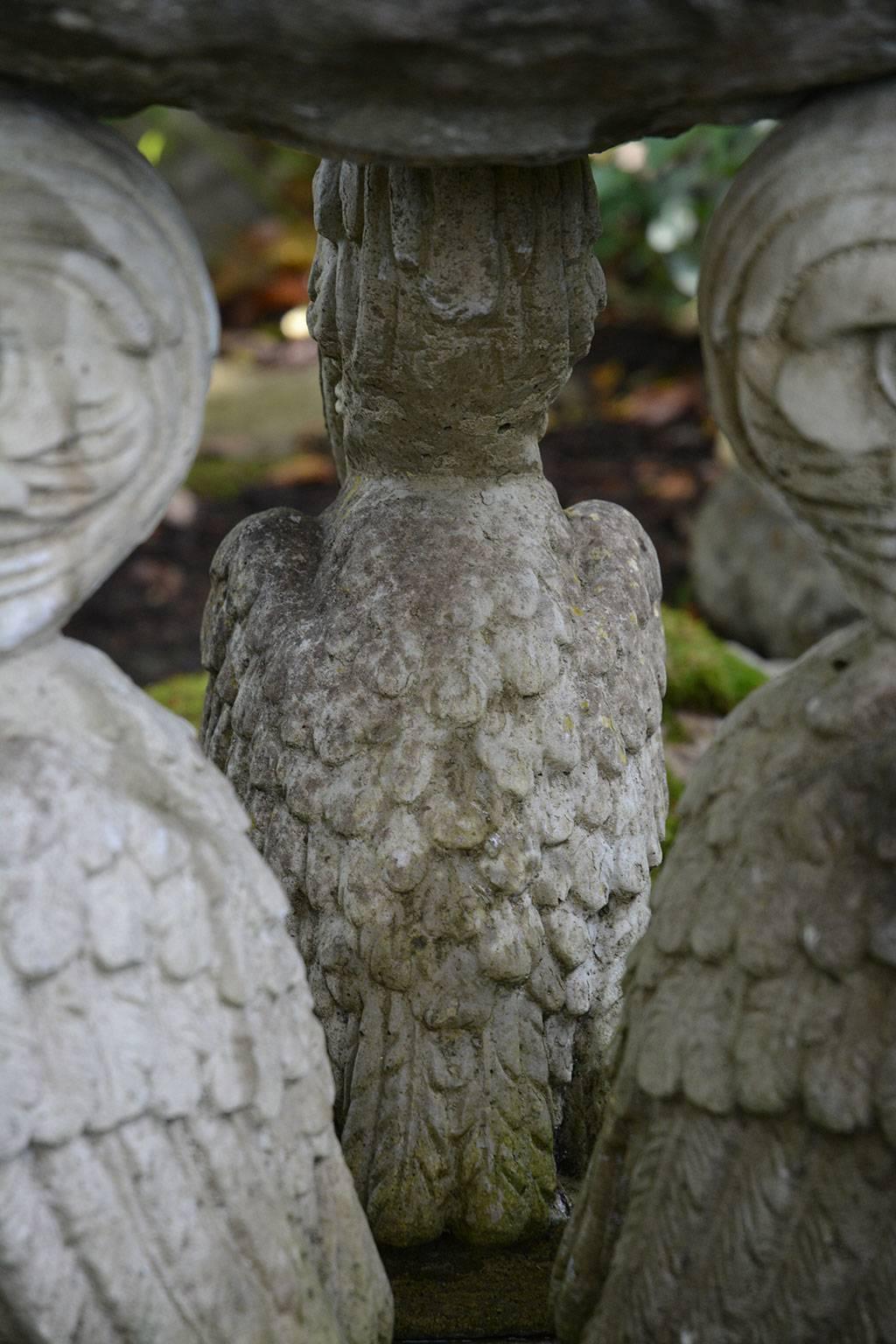 Folk Art Stone Birdbath with Pelicans