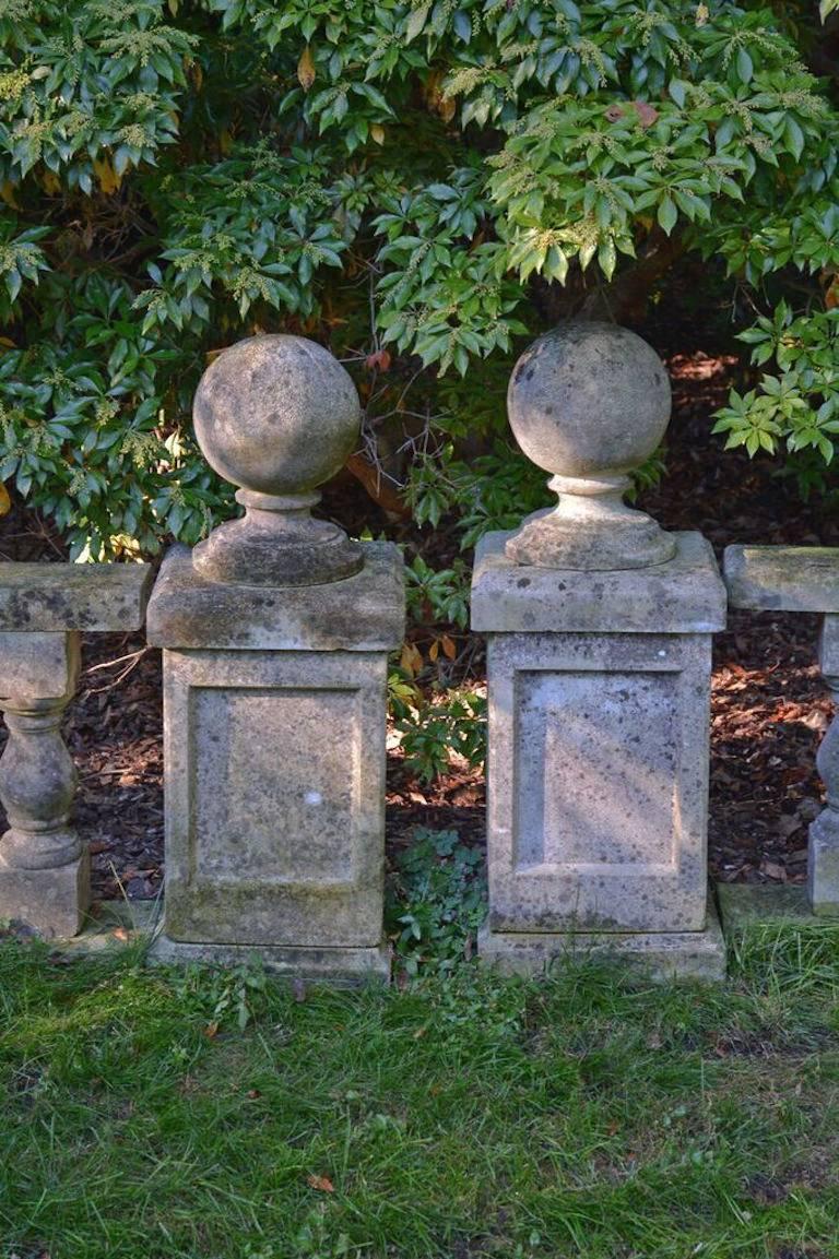 Balustrade with Three Posts and Ball Finials In Good Condition In Katonah, NY