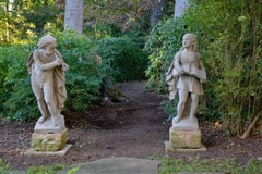 English Carved Stone Parapet Figures of Music and Song