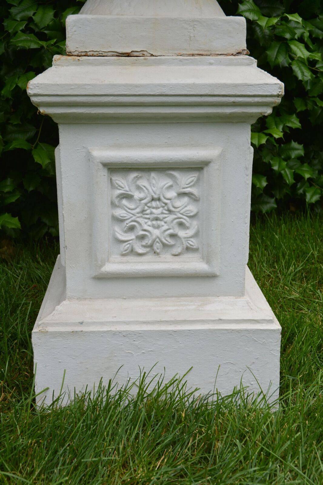 A Pair of White Painted Cast-Iron Urns on Pedestals 4