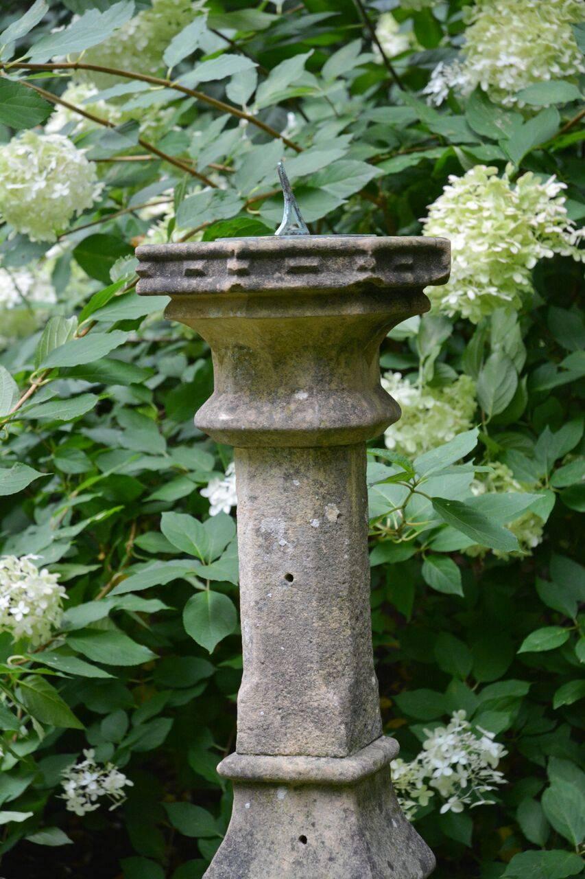 English Carved Stone Sundial with Scalloped Edge