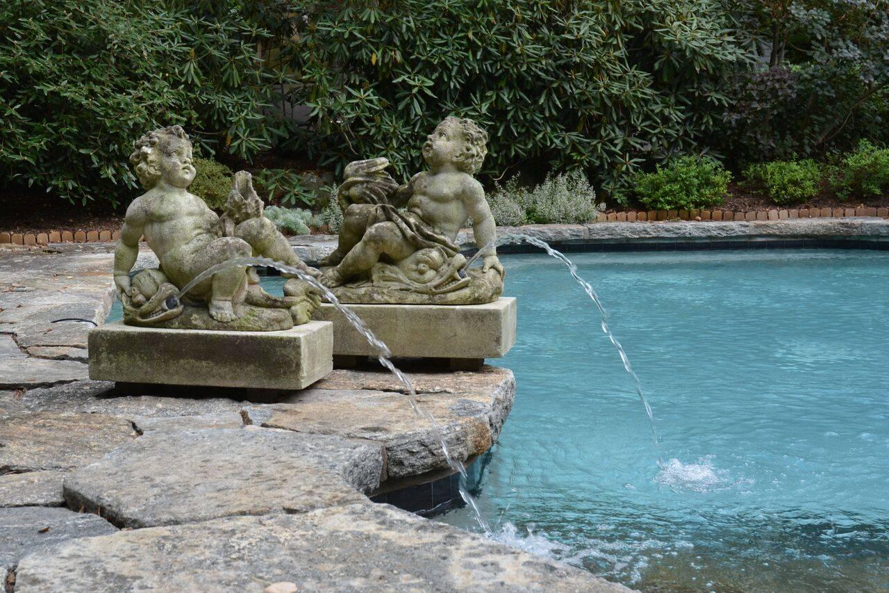 Early 20th Century Pair of Carved Cherub Fountains