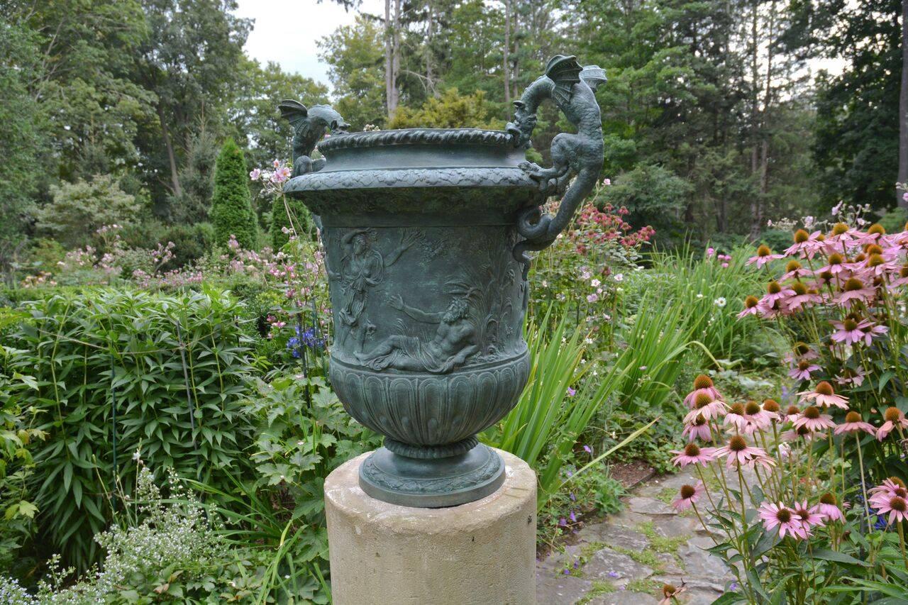 Victorian Cast-Iron Urn with Dragon Handles