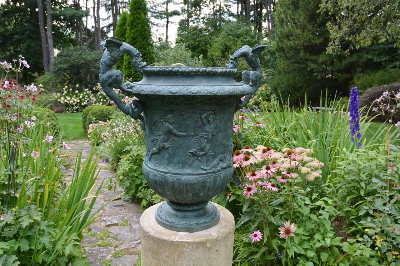 French Cast-Iron Urn with Dragon Handles