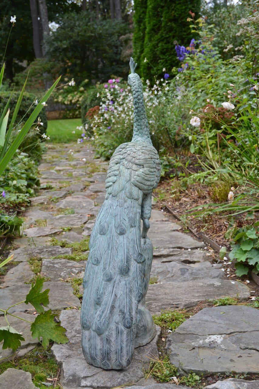Contemporary Patinated Peacock Sculpture In Excellent Condition In Katonah, NY