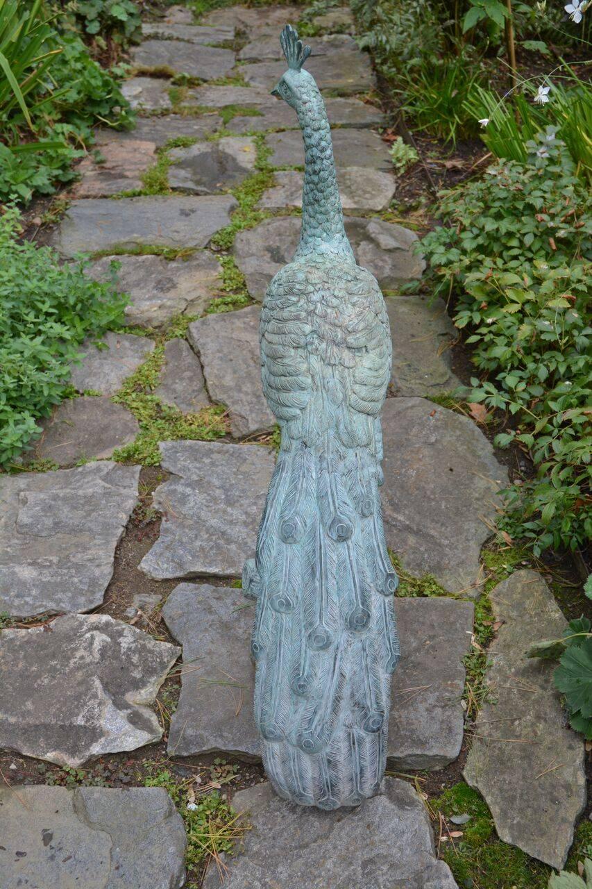 Bronzed Contemporary Patinated Peacock Sculpture