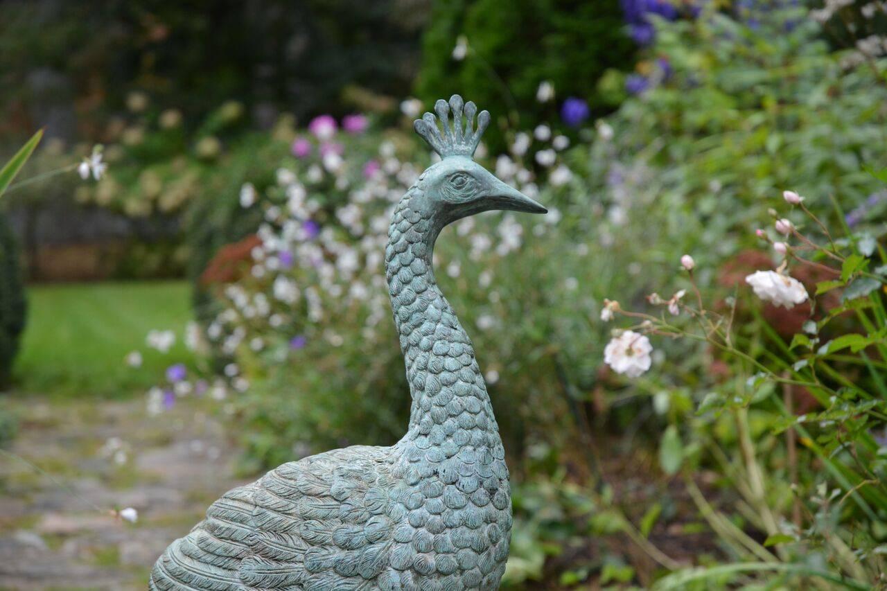 Metal Contemporary Patinated Peacock Sculpture