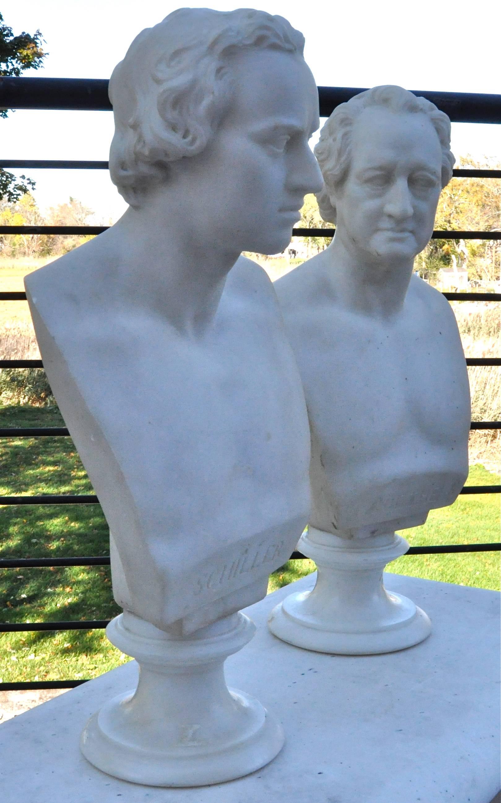 Pair of well carve marble busts of Johann Goethe Friedrich Schiller.

Second quarter of the 19th century.
One marked 