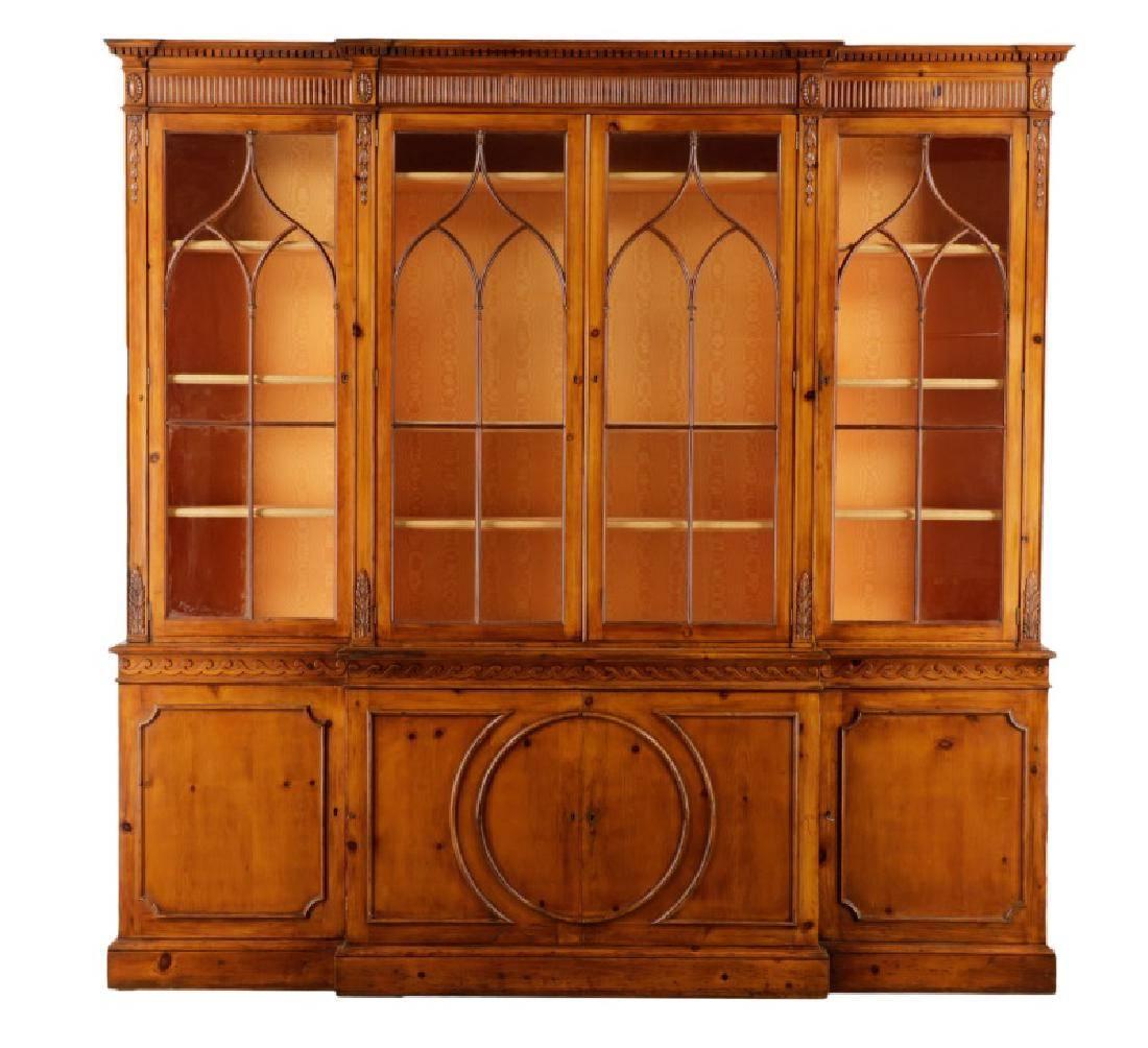 George III Neoclassical Pine Breakfront Bookcase