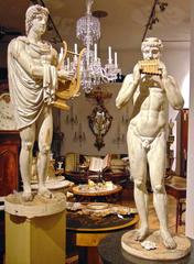 Italian Grand Tour Neoclassical Carved Life-size Statues of Apollo and Marsyas