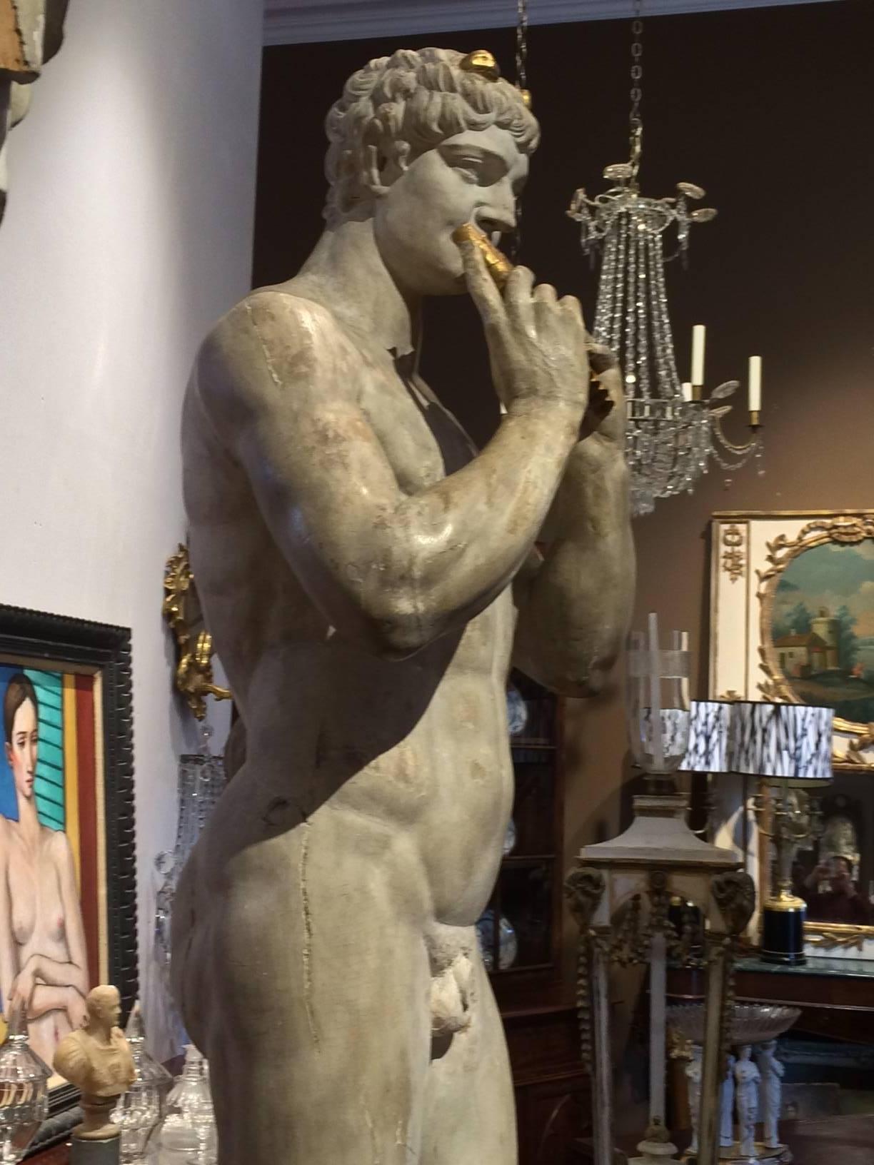 18th Century Italian Grand Tour Neoclassical Carved Life-size Statues of Apollo and Marsyas
