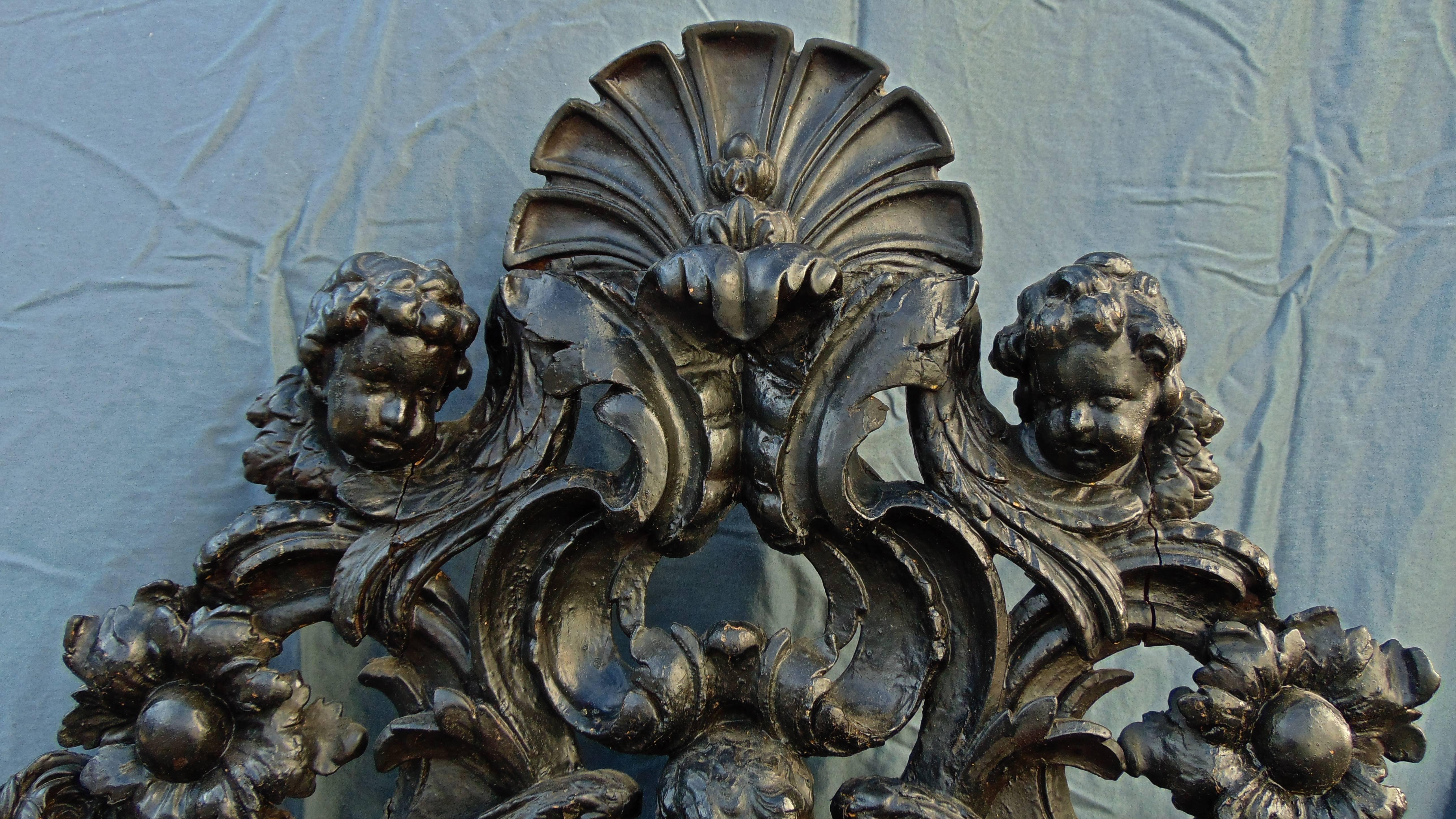 Period Italian Baroque Ebonized Bench In Good Condition For Sale In Essex, MA