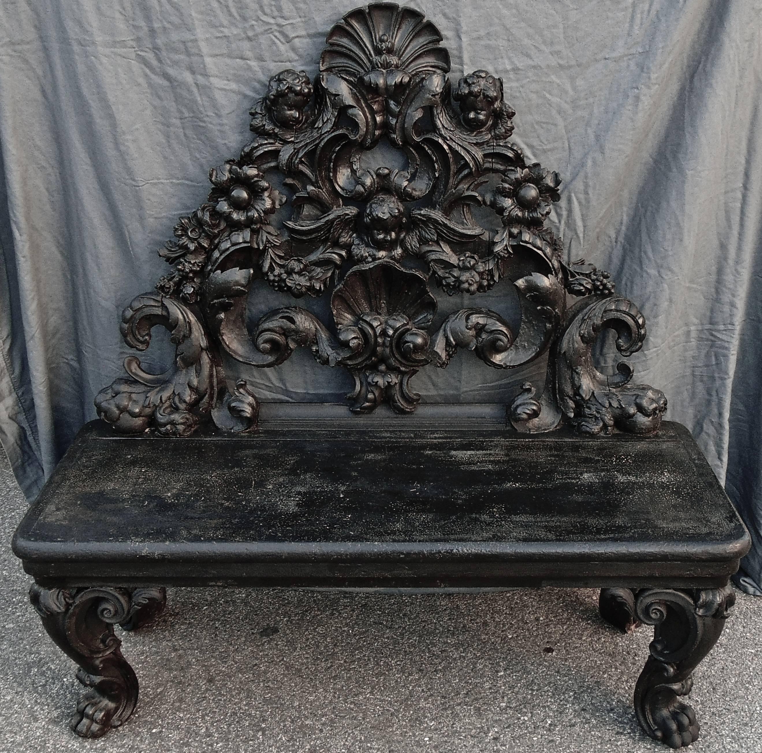 Banc baroque italien d'époque en bois d'ébène en vente 3