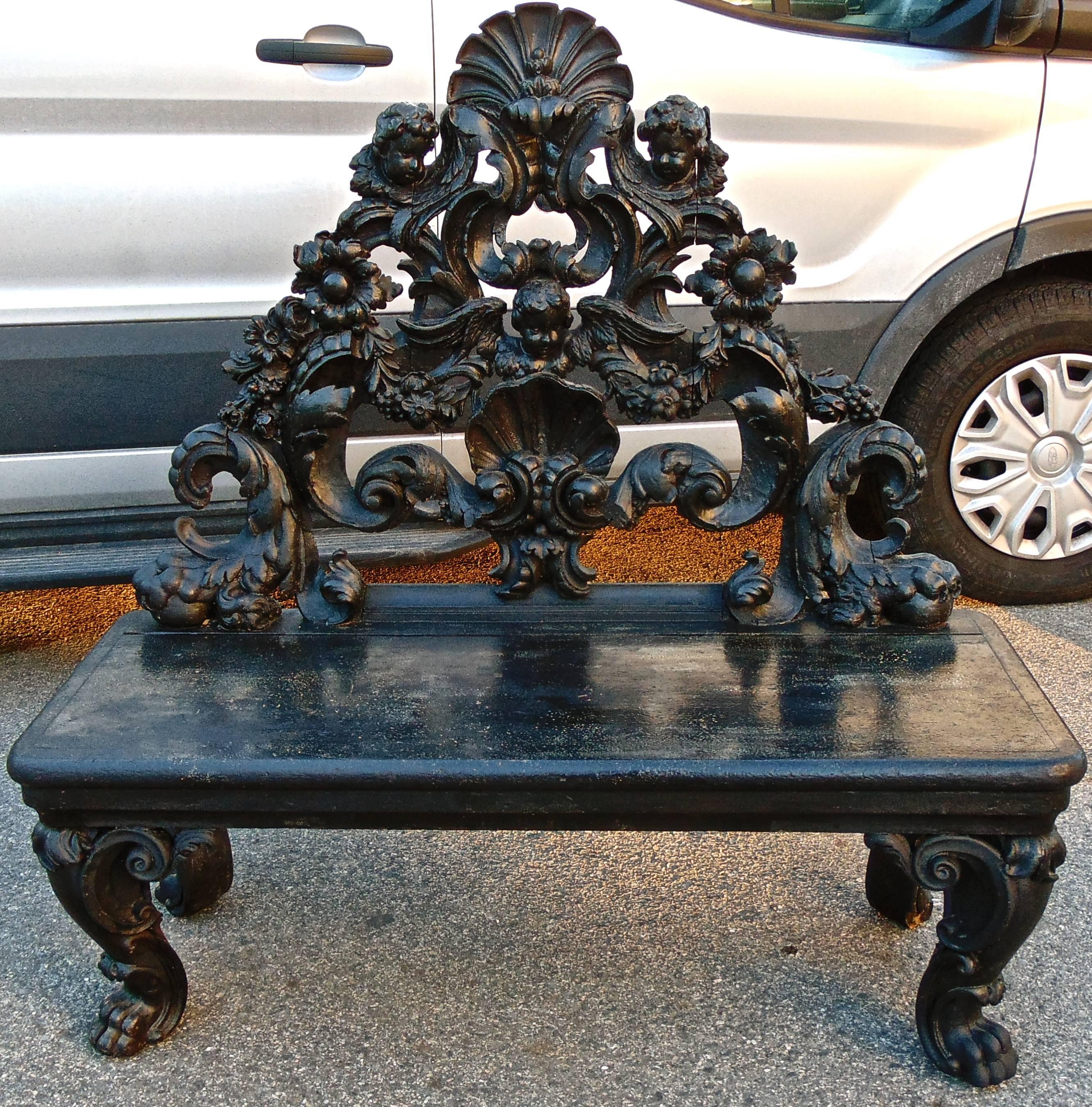 Period Italian Baroque Ebonized Bench For Sale 3