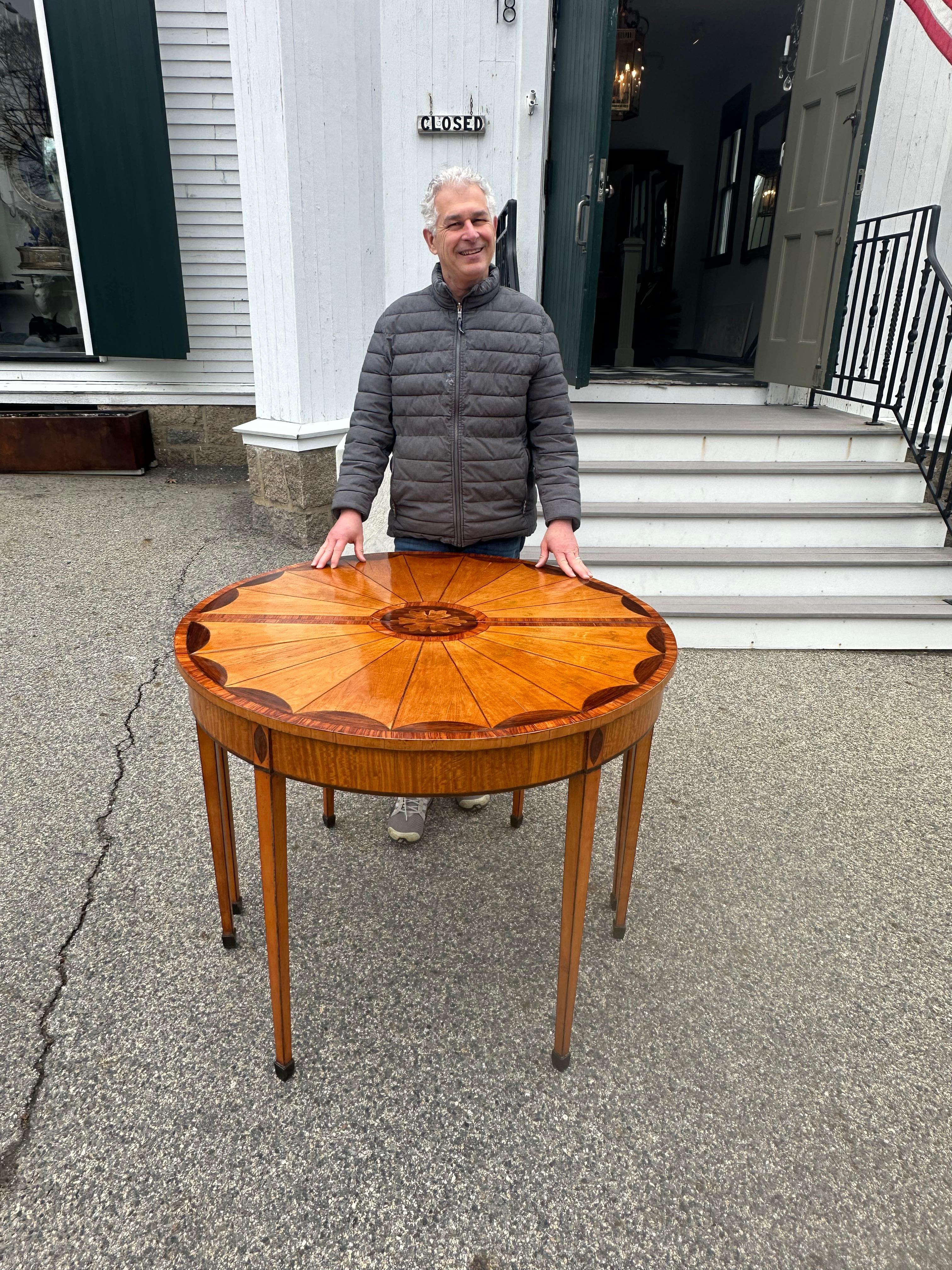 Pair of 19th Century English Satinwood Demi-lune Tables For Sale 5