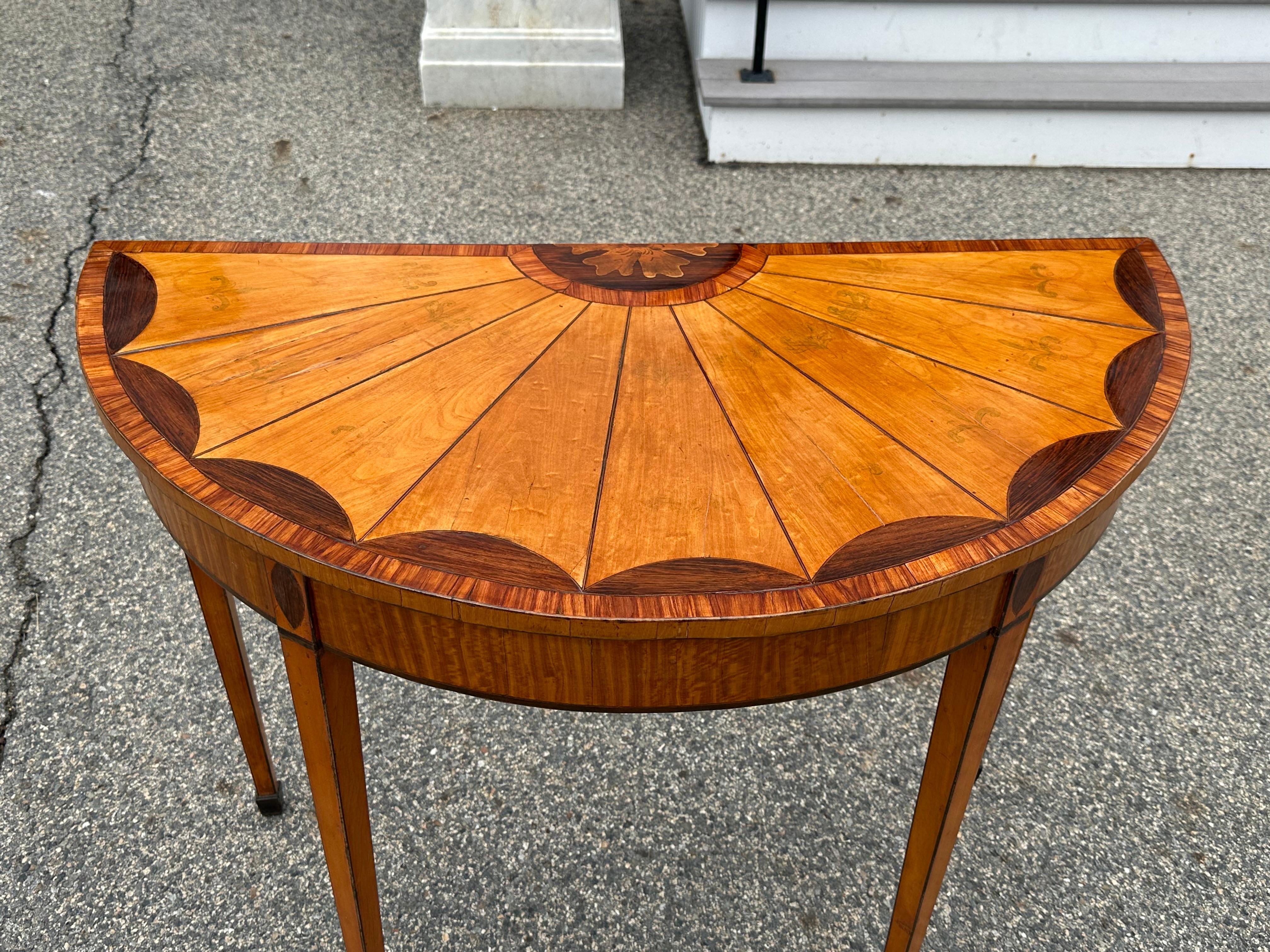 Pair of 19th Century English Satinwood Demi-lune Tables In Good Condition For Sale In Essex, MA