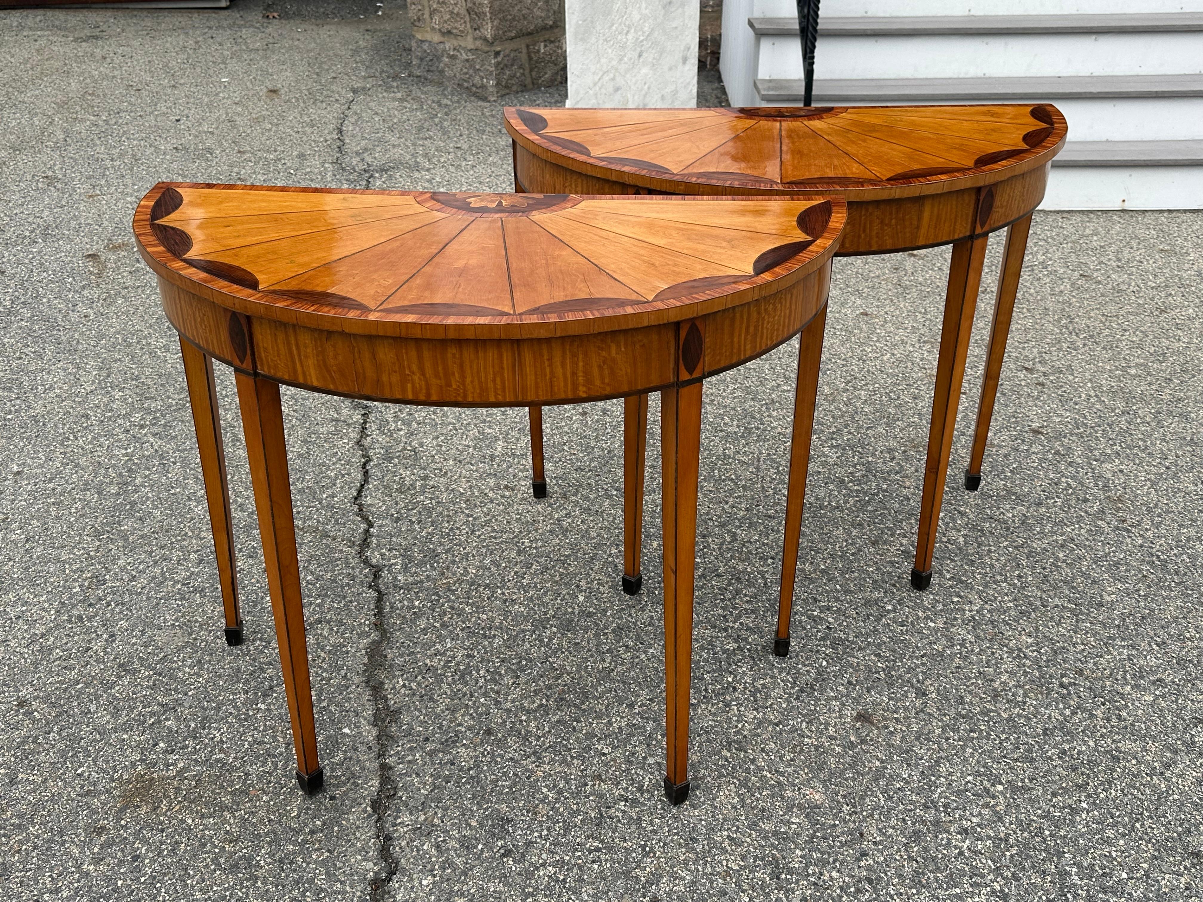 Pair of 19th Century English Satinwood Demi-lune Tables For Sale 6