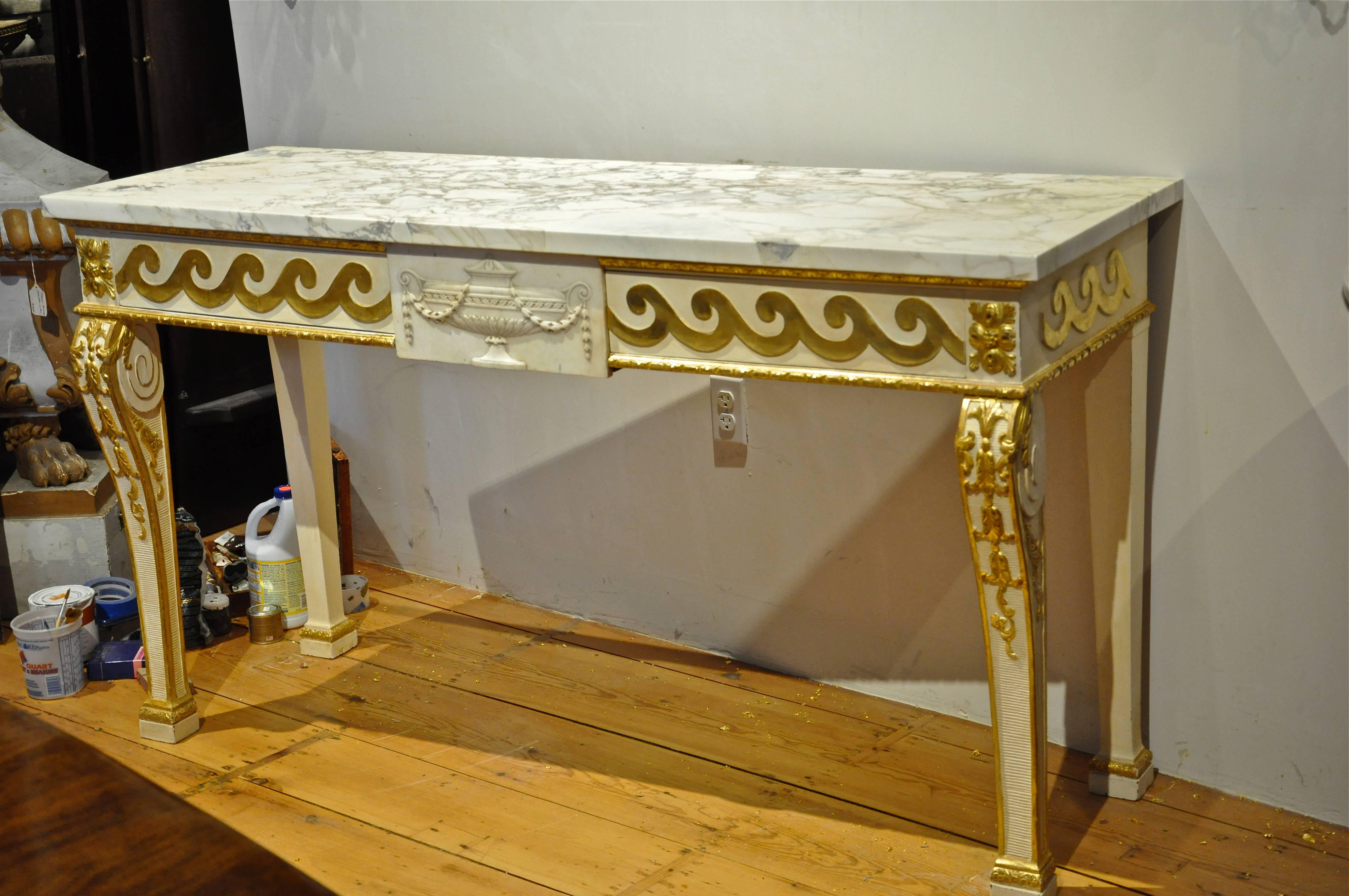 George I Late 19th Century Irish Parcel-Gilt and Marble Console Table, Style of Kent