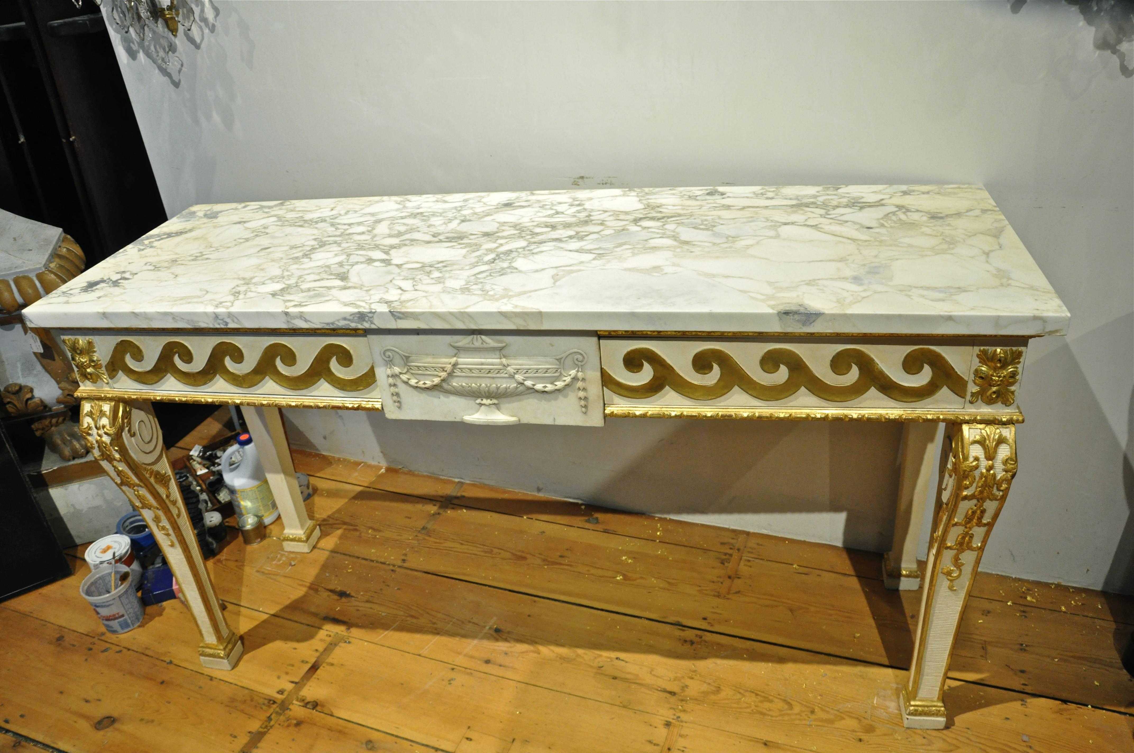 Late 19th Century Irish Parcel-Gilt and Marble Console Table, Style of Kent In Excellent Condition In Essex, MA