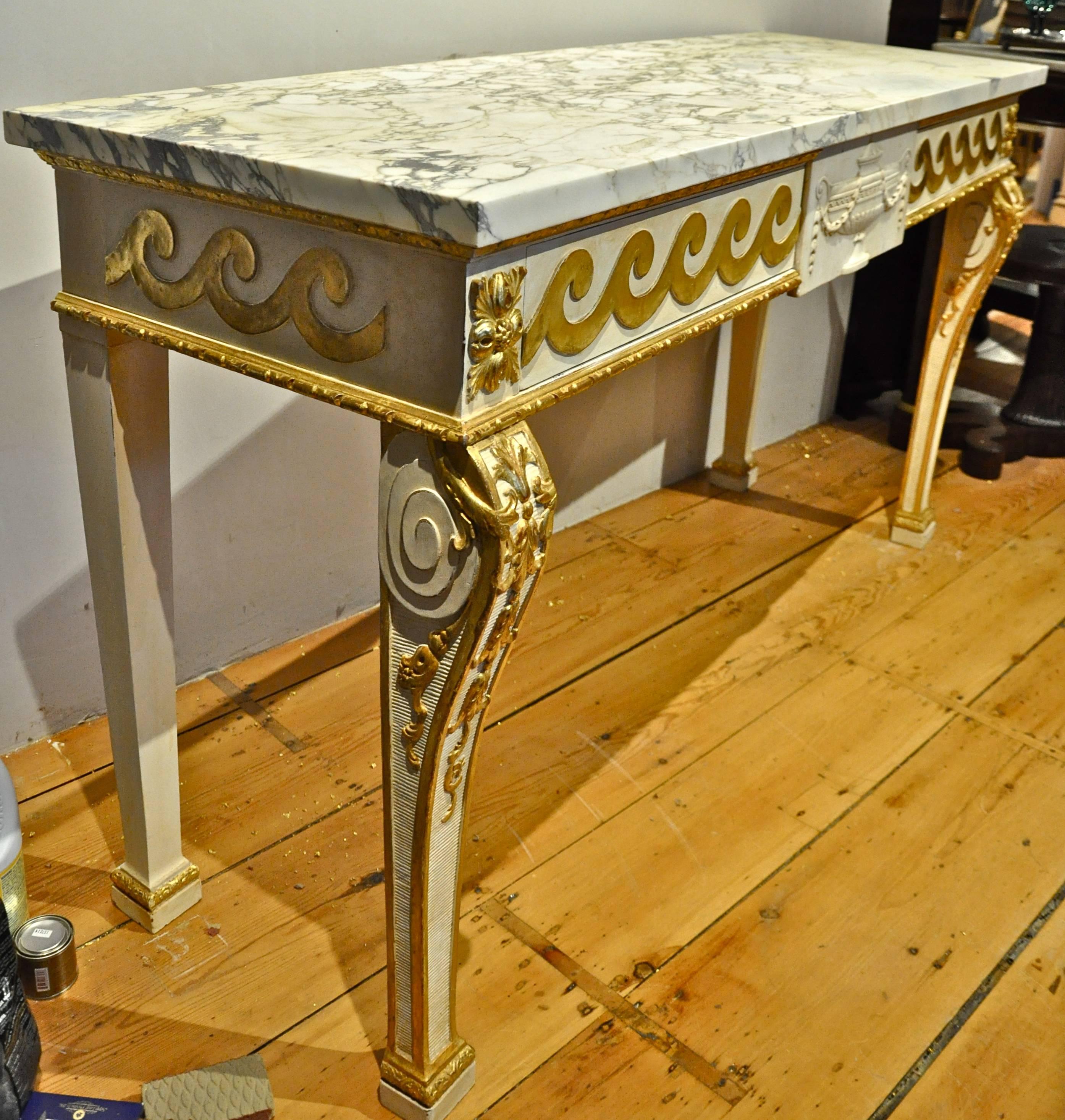 Giltwood Late 19th Century Irish Parcel-Gilt and Marble Console Table, Style of Kent