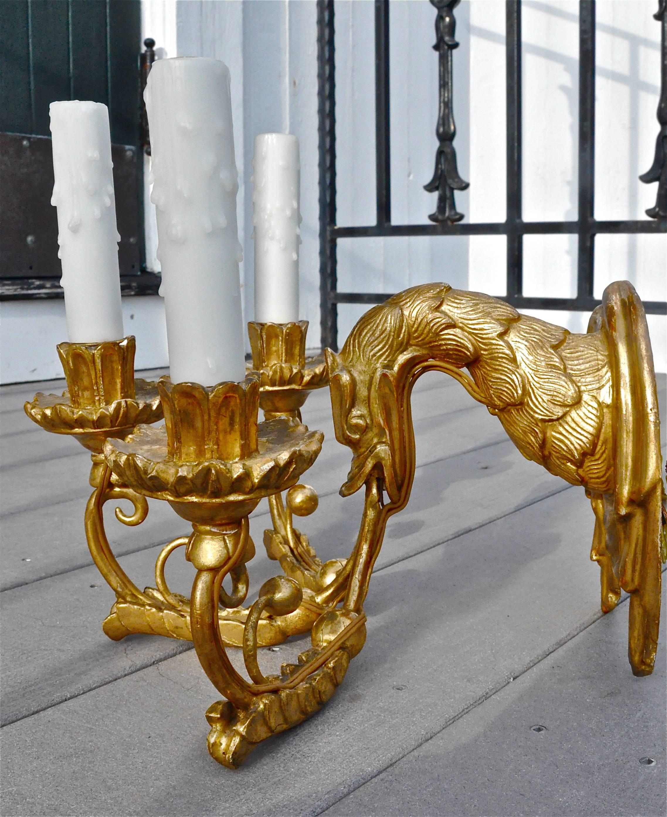 Set of Four Period Austrian Neoclassical Giltwood and Iron Sconces In Excellent Condition In Essex, MA