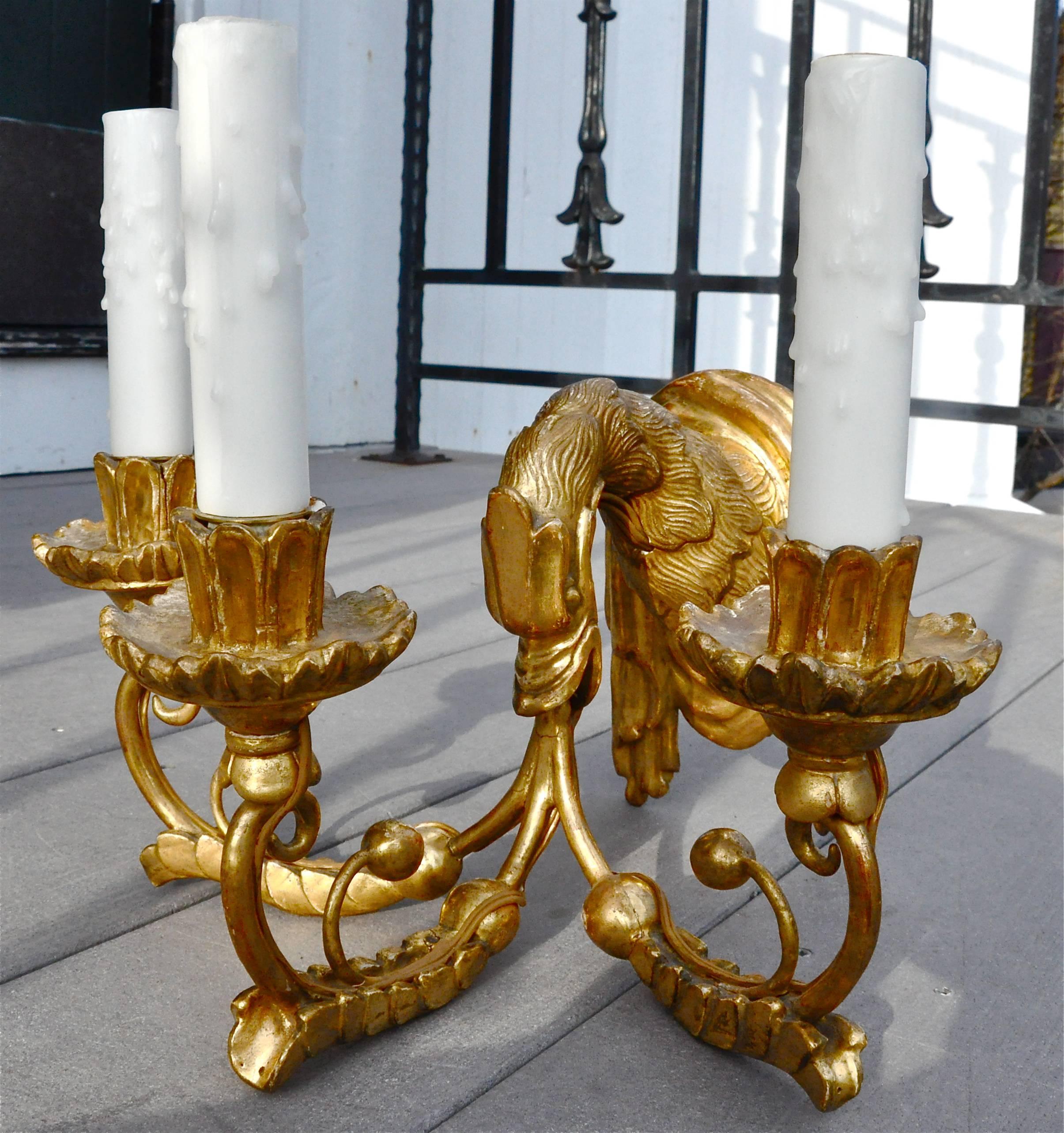 19th Century Set of Four Period Austrian Neoclassical Giltwood and Iron Sconces