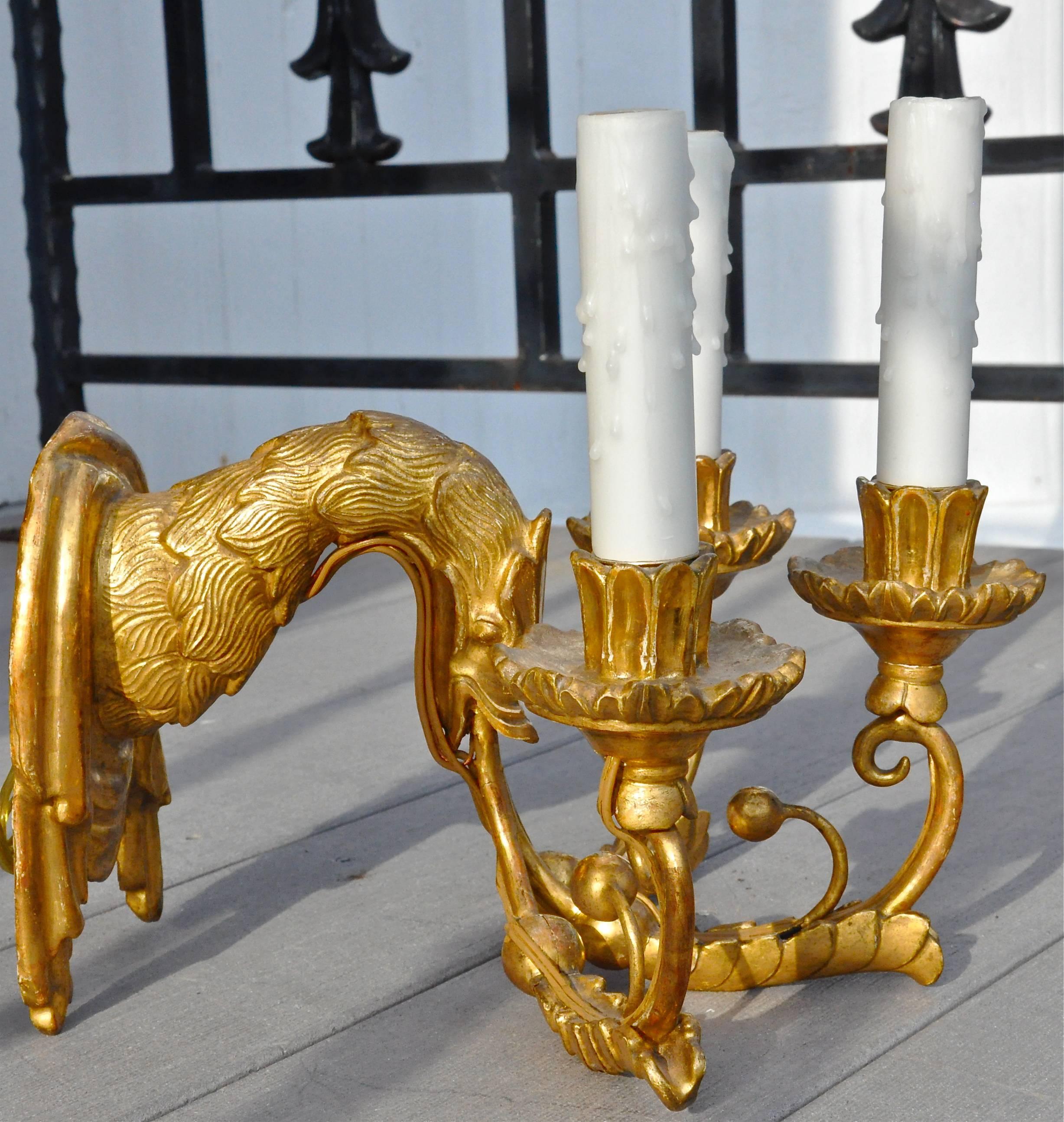 Set of Four Period Austrian Neoclassical Giltwood and Iron Sconces 1