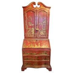 Secretario lacado de estilo chinoiserie inglés del siglo XIX, de la época de Jorge III