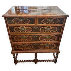 17th Century William and Mary Oyster Walnut and Seaweed Marquetry Chest on Stand