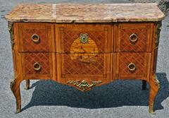 Louis XV-XVI Transitional Kingwood Marquetry Marble-Top Commode