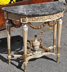 18th Century Louis XVI Period Parcel Gilt Demilune Marble-Top Console Table