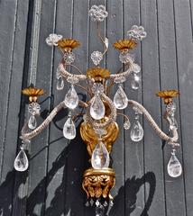 Pair of Early 19th Century Italian Giltwood and Rock Crystal Wall Sconces