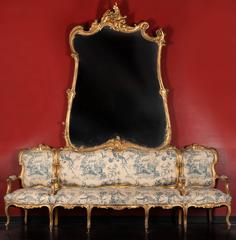 Deutsches Sofa und Spiegel des 19. Jahrhunderts oder "Canape De L'amitie" im Louis XV-Stil