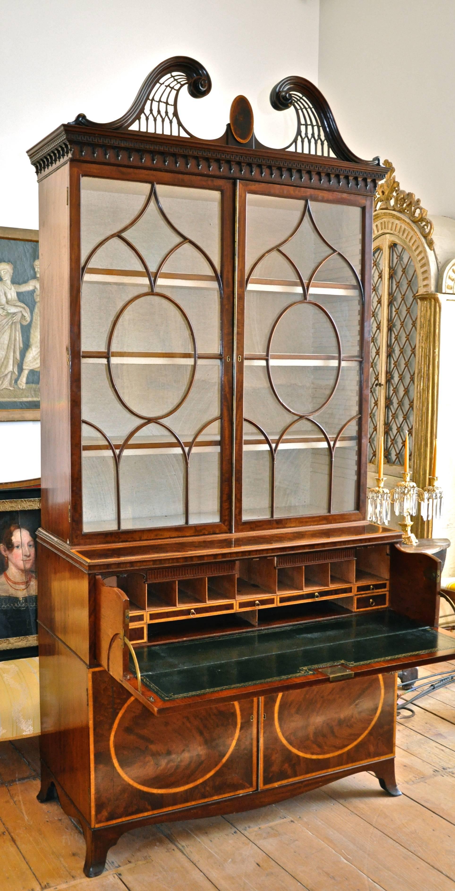 English Period George III Mahogany Hepplewhite Secretary Bookcase