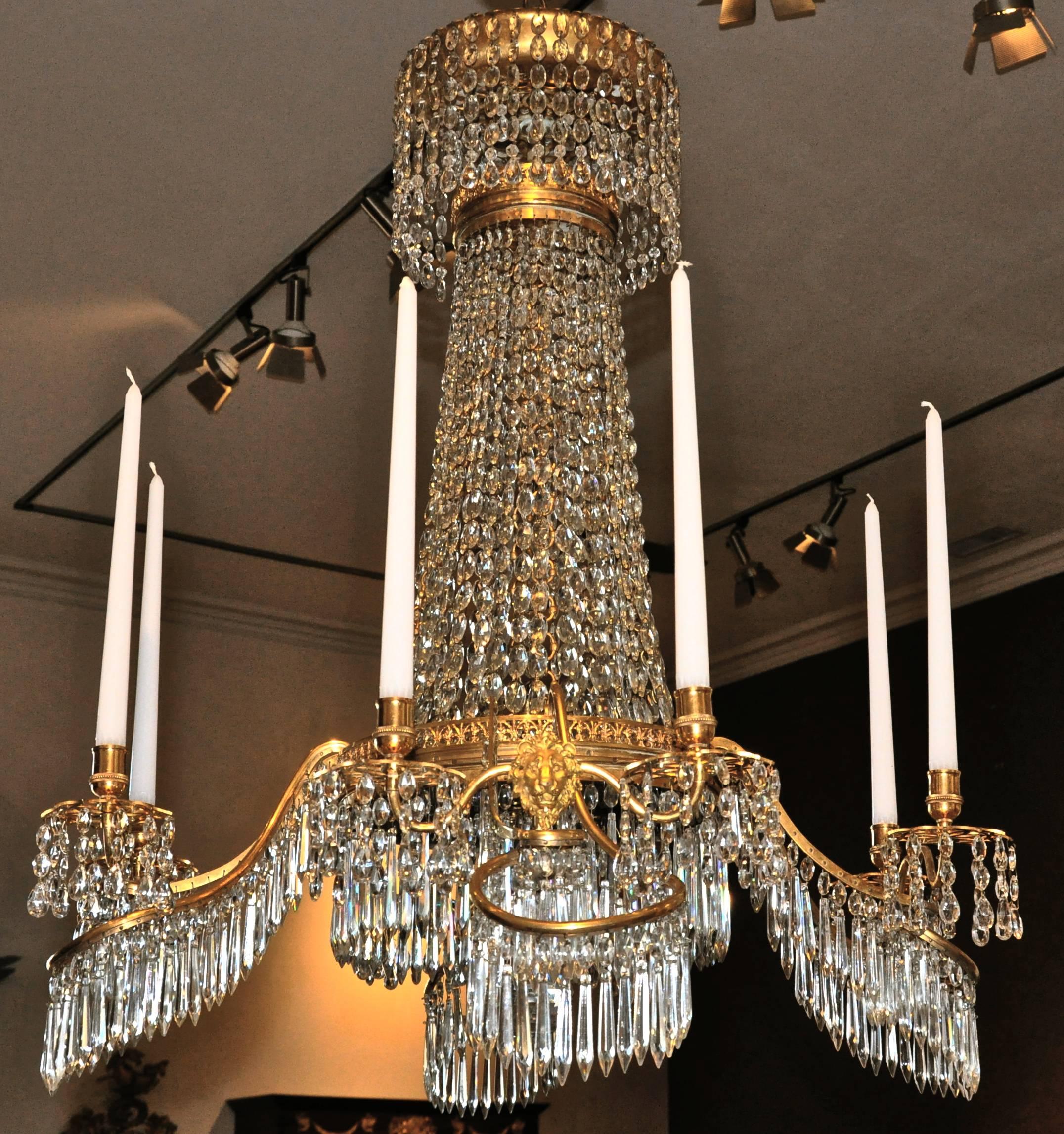 Crystal  Early 19th Century German Gilt Bronze Neoclassical Chandelier, Werner and Mieth