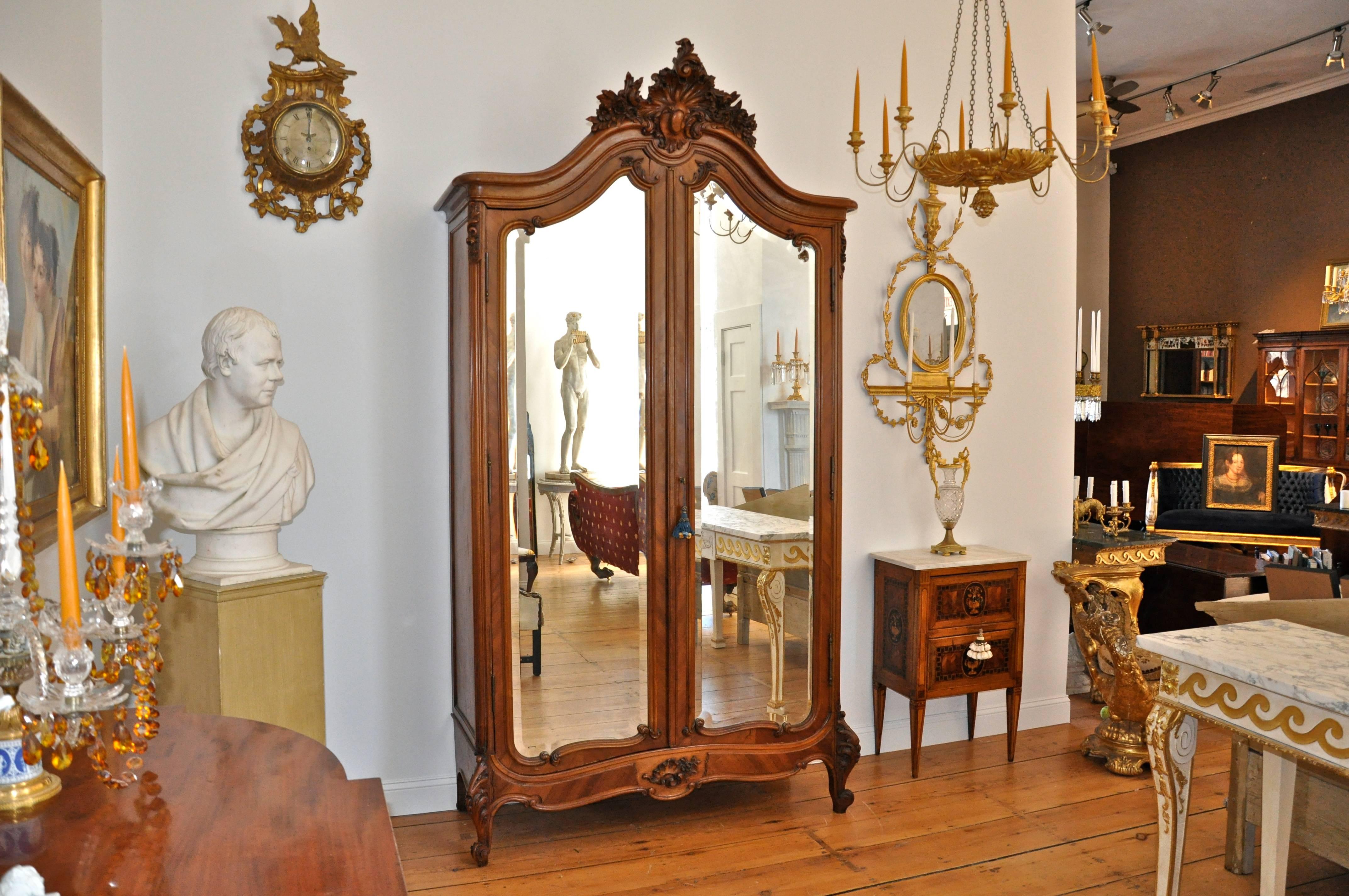 Late 19th Century French Louis XV Style Mirrored Walnut Armoire 2