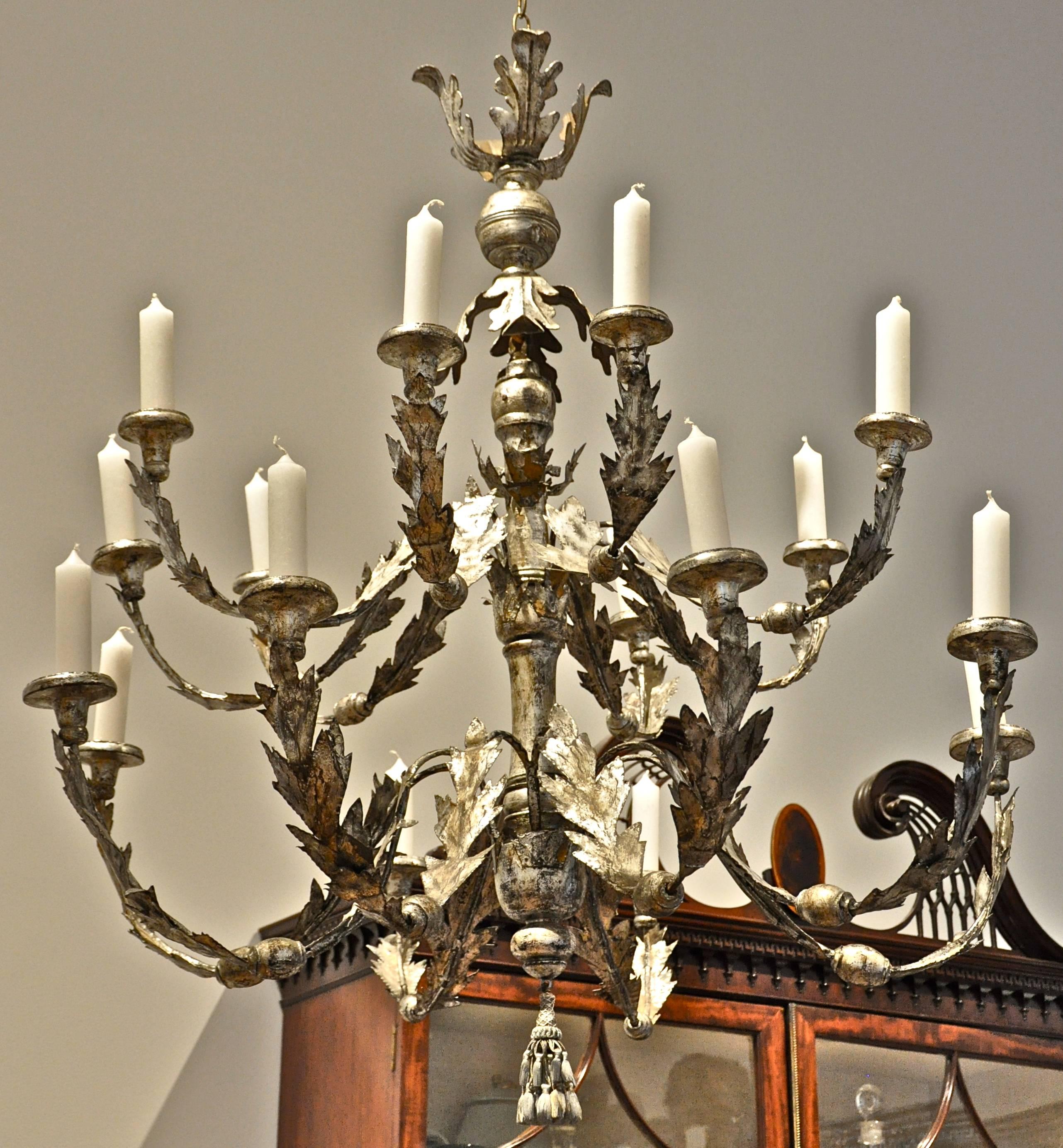 Silvered Period 18th Century Italian Neoclassical Silver Gilt Chandelier