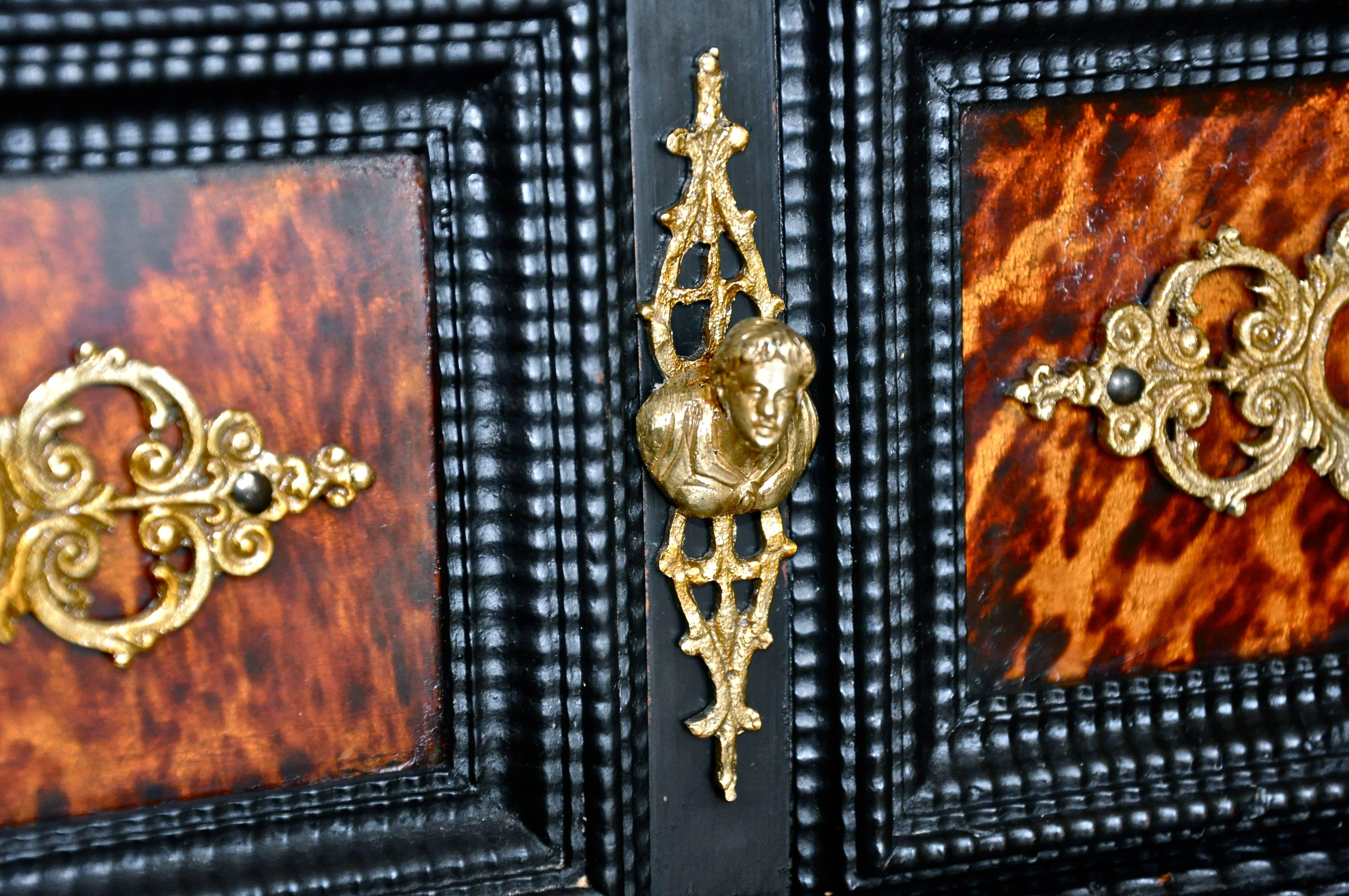 18th Century Italian Ebony and Bronze Vargueno Cabinet 2