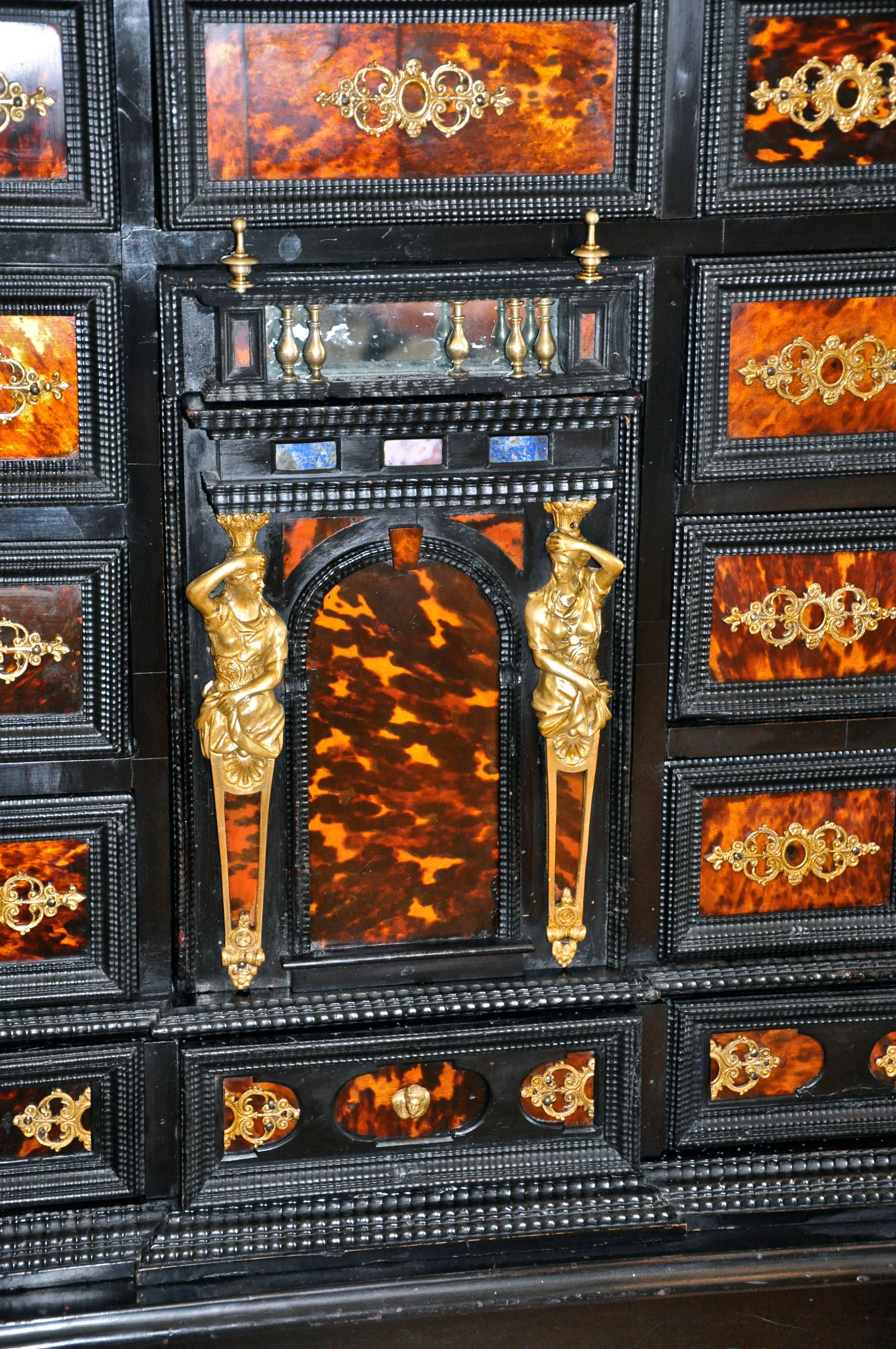 18th Century Italian Ebony and Bronze Vargueno Cabinet In Good Condition In Essex, MA