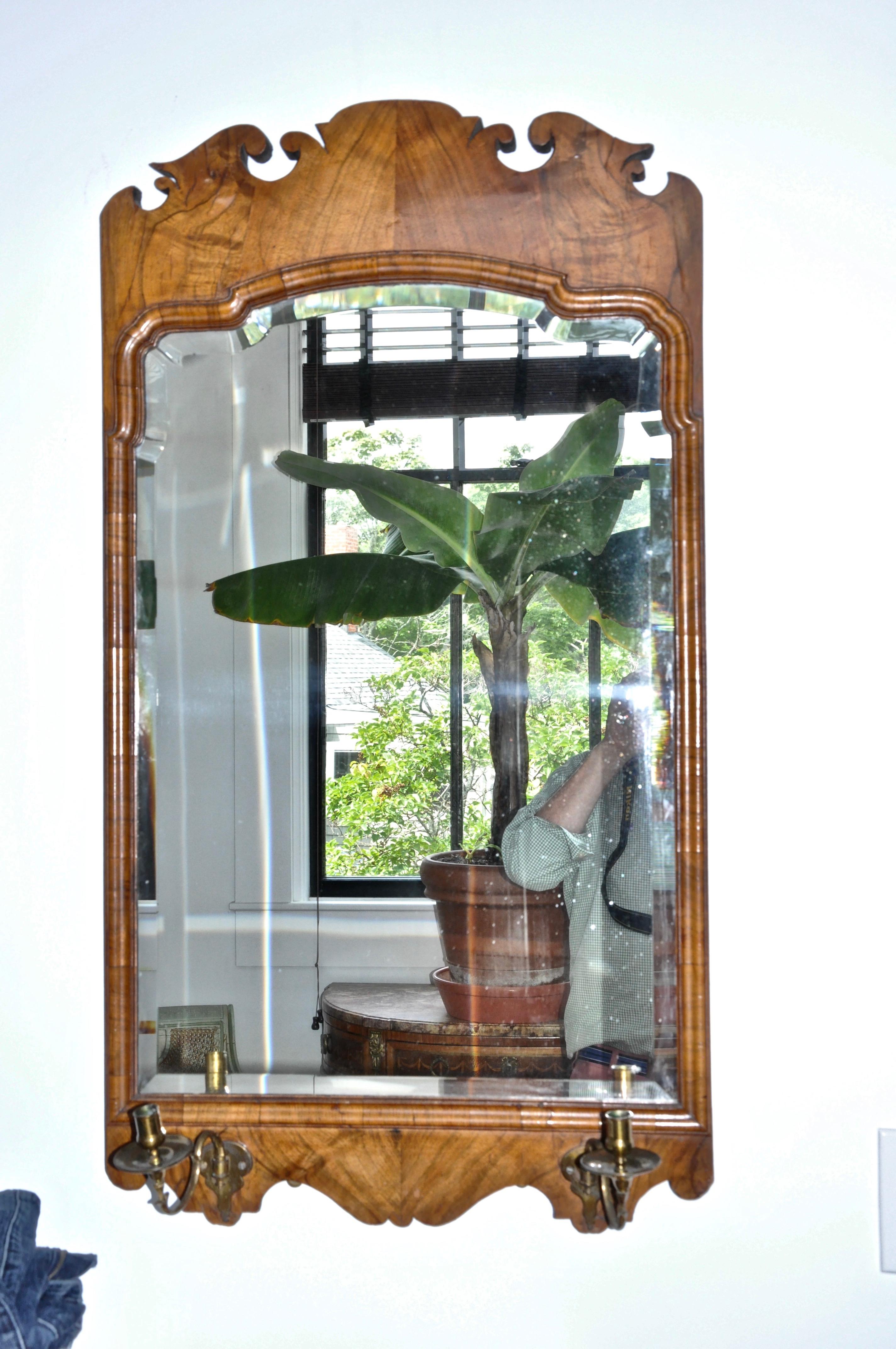 English Pair of 19th Century Walnut Bevelled Mirrors in George II Style