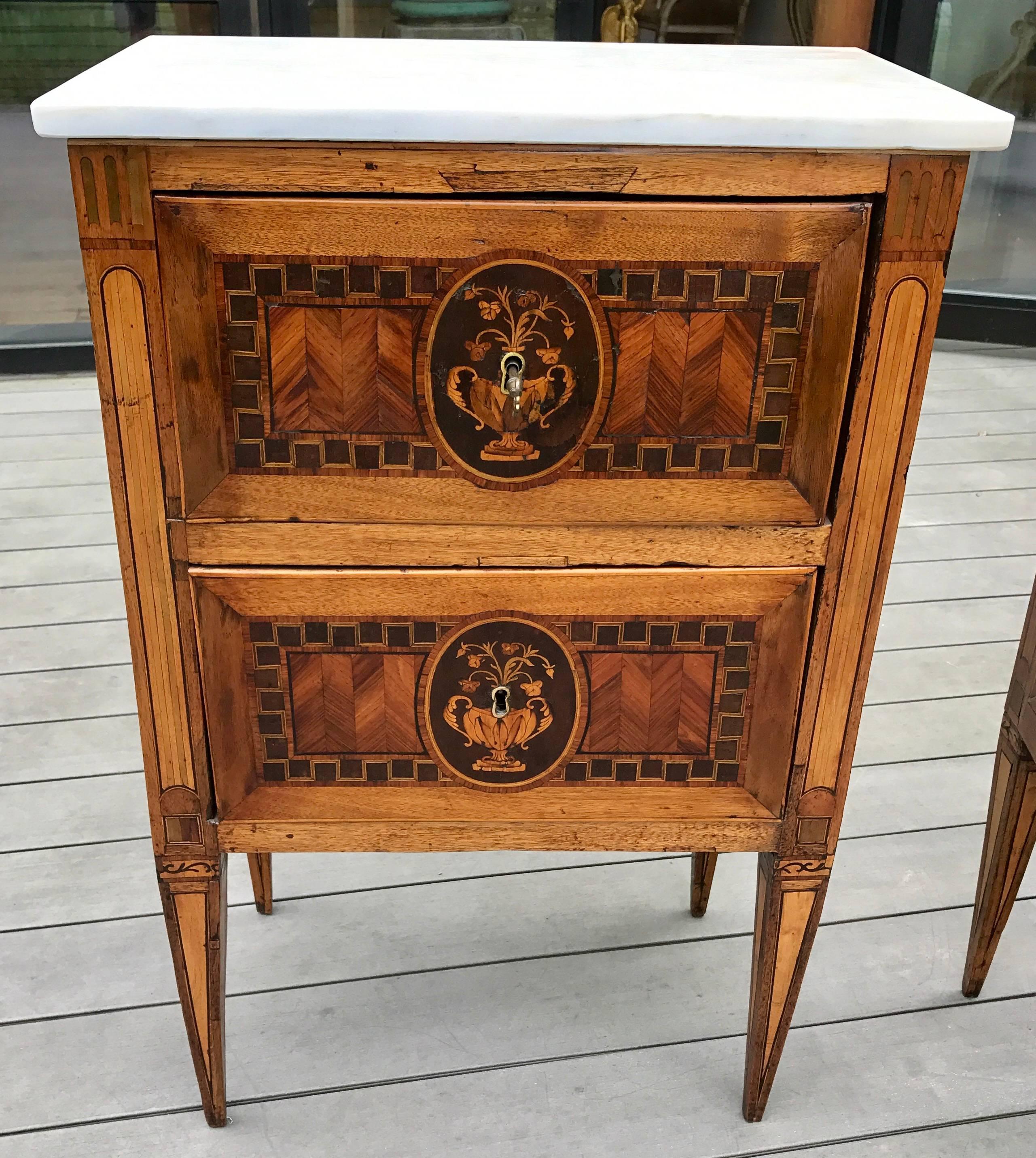 Period 18th Century Italian Neoclassical Commodes

--Urn and Flower inlay
--Walnut, Applewood, Pearwood
--Original Legs and Secondary Wood

