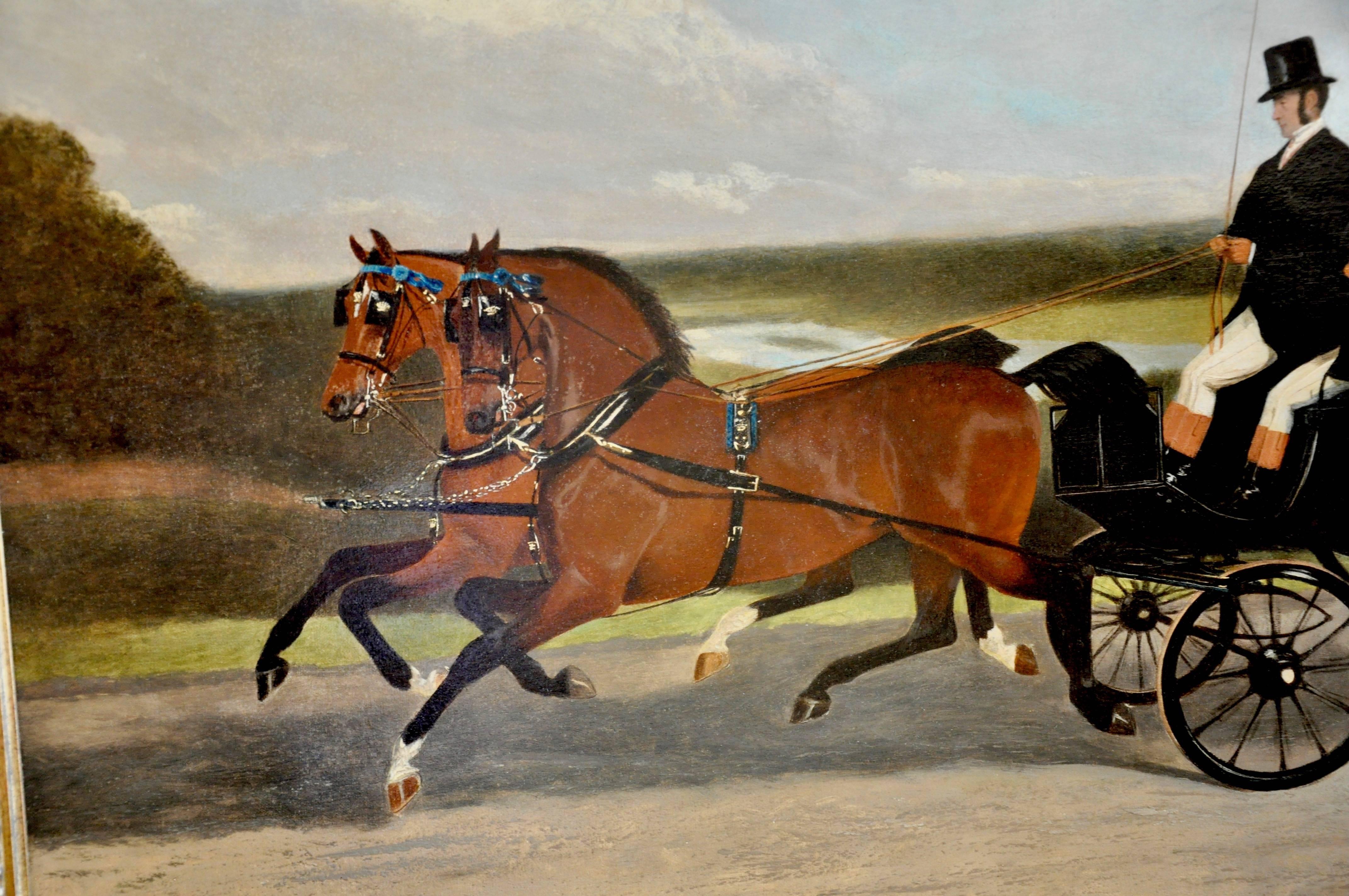 Painted Pair of 19th Century English or American Horse and Equestrian Coaching Scenes