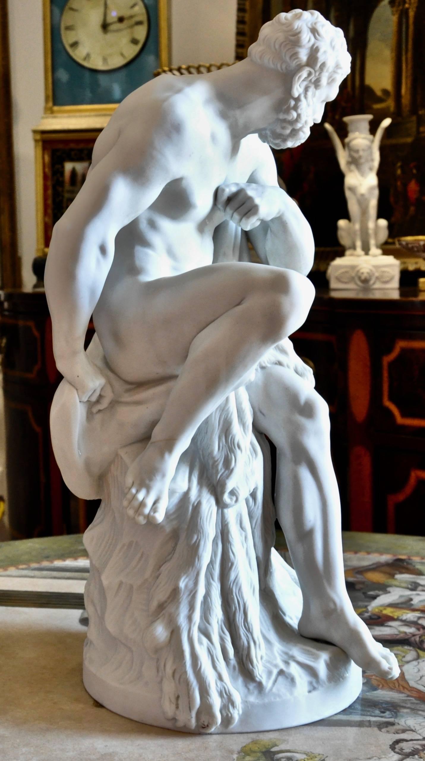Neoclassical Large 19th Century Berlin Bisque or Parian Porcelain Figure of Hercules