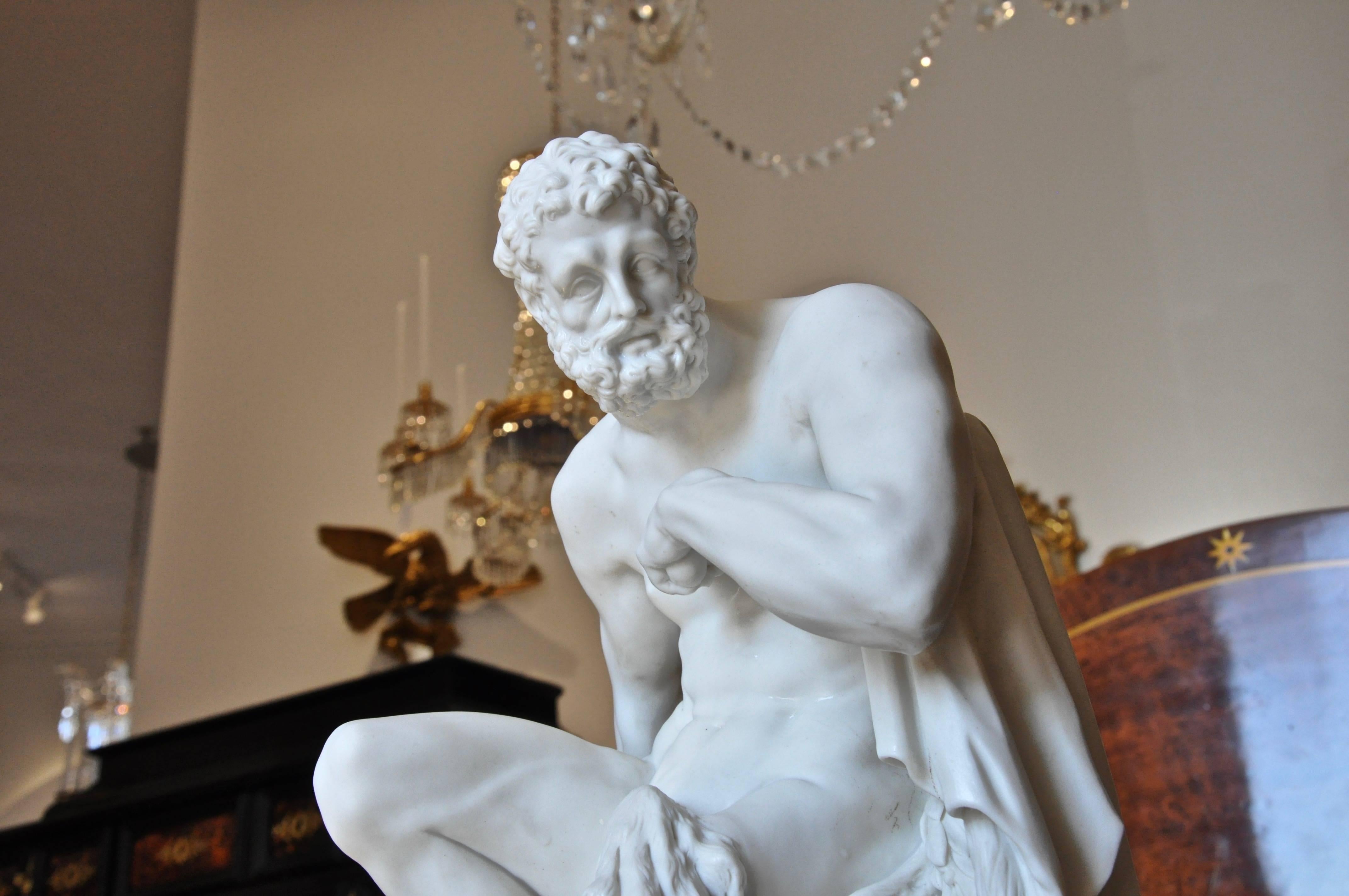 German Large 19th Century Berlin Bisque or Parian Porcelain Figure of Hercules