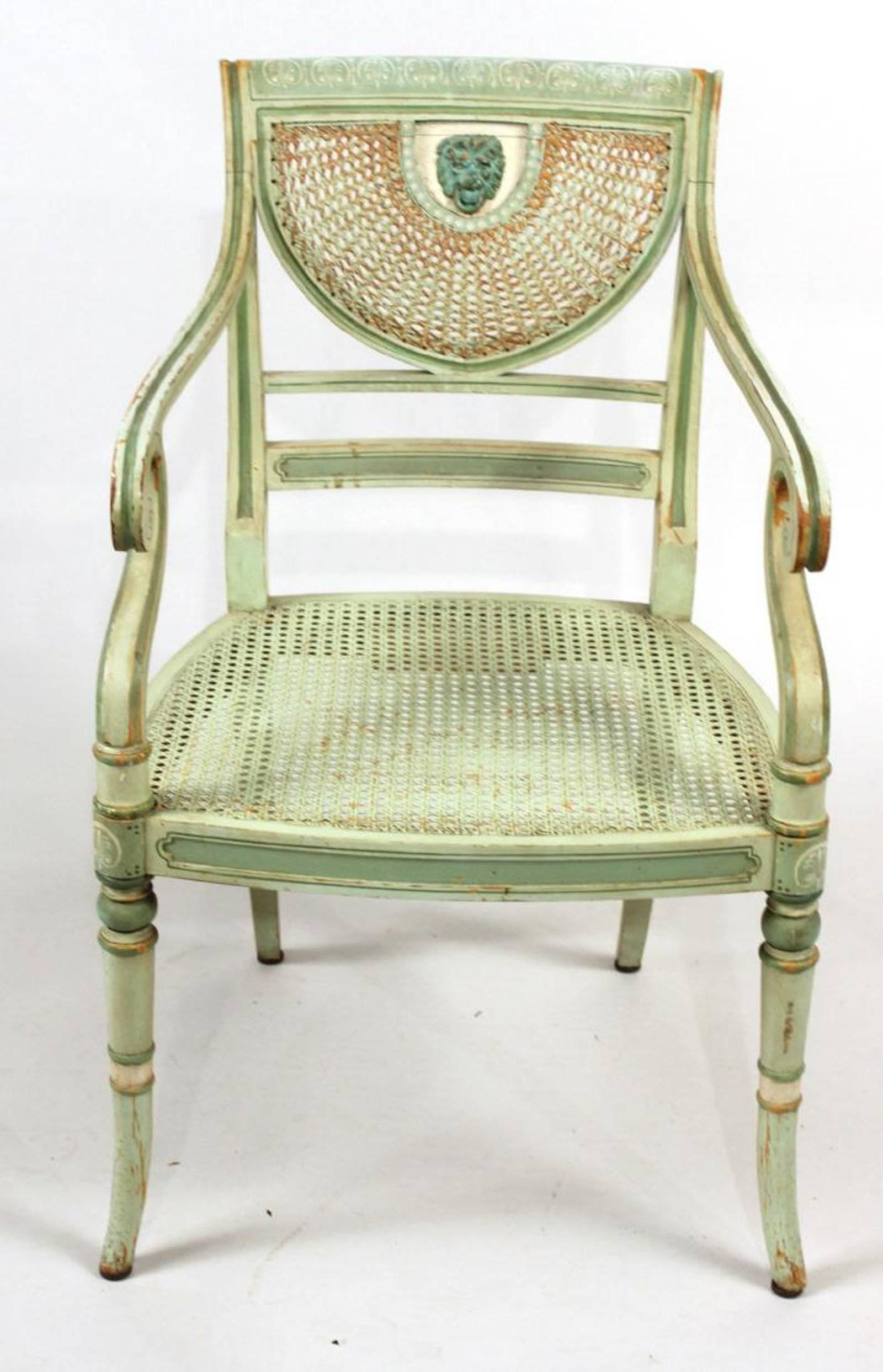 English Set of Four 19th Century Painted Regency Style Neoclassical Armchairs