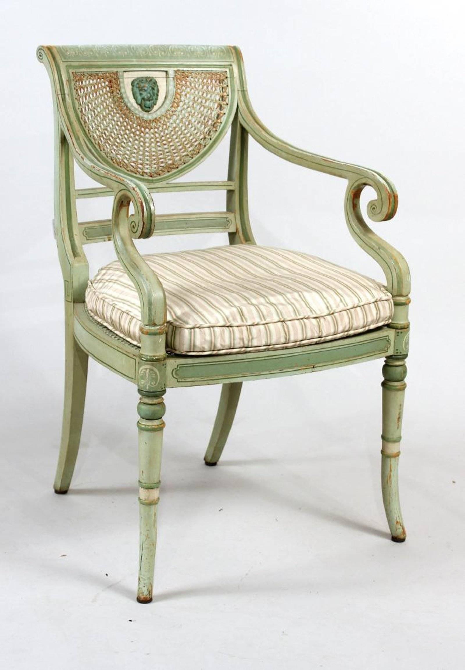 Set of Four 19th Century Painted Regency Style Neoclassical Armchairs In Excellent Condition In Essex, MA