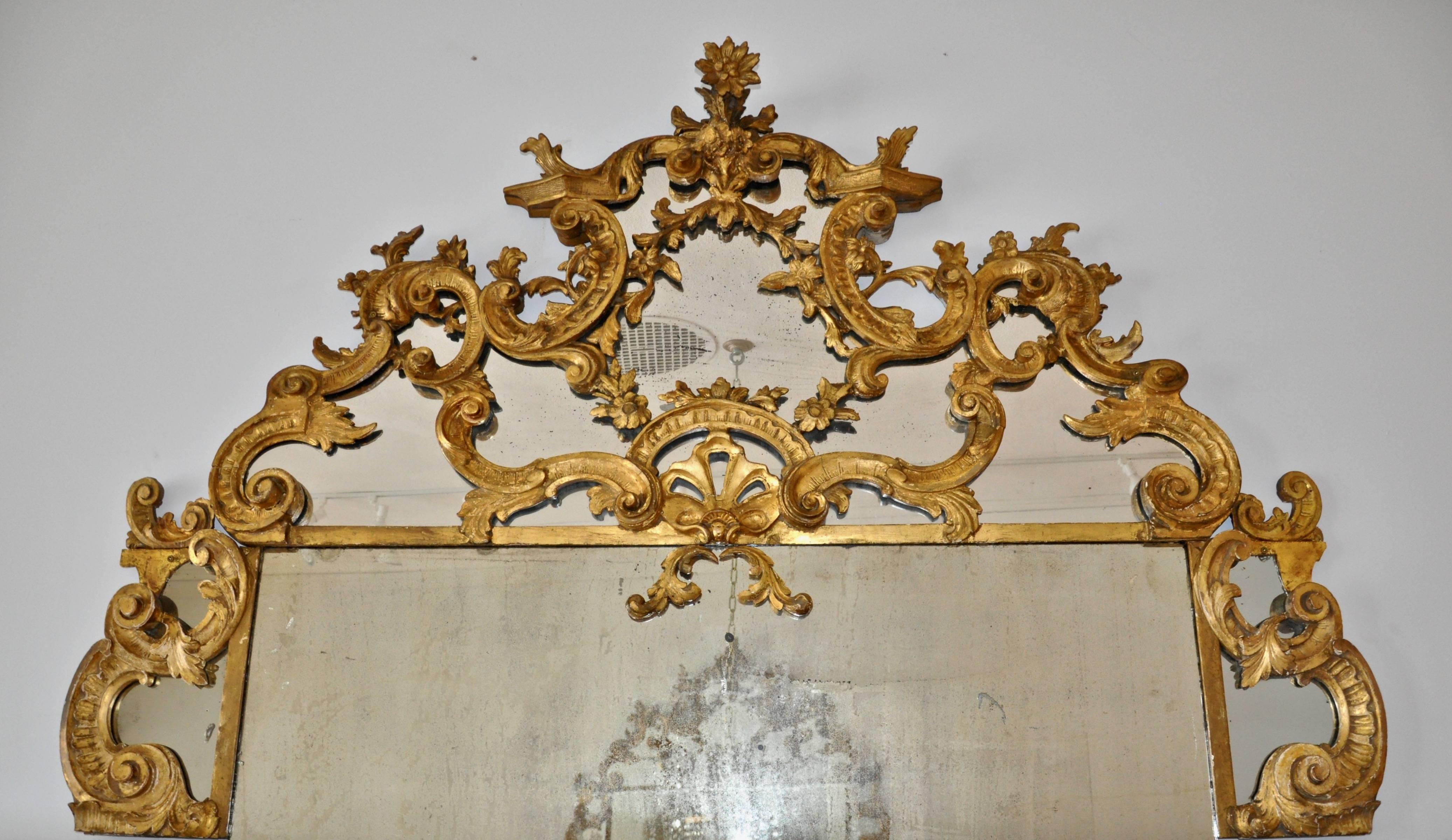 Rococo Pair of 18th Century Carved Gilt Wood Overdoor Mirrors