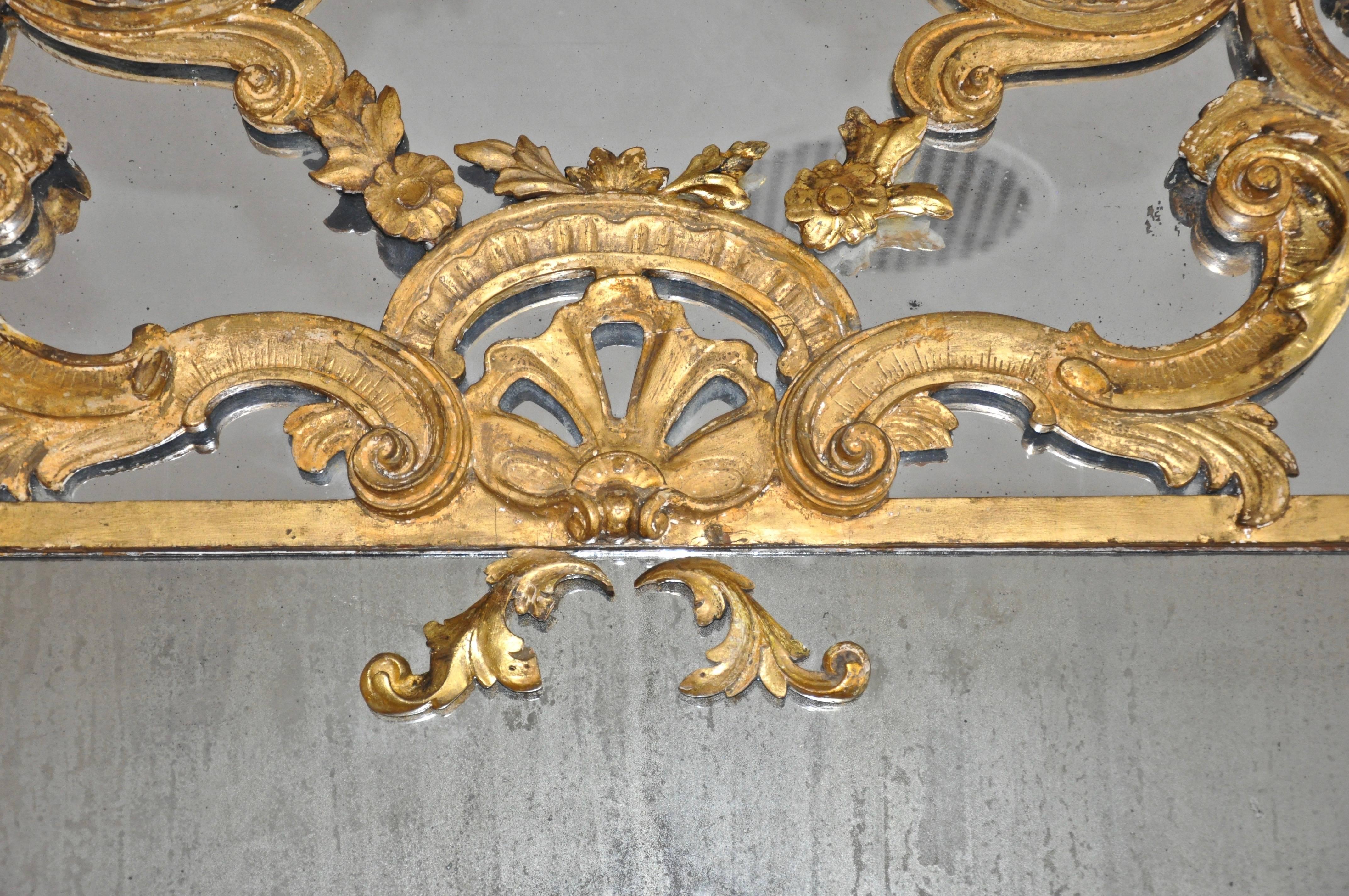 Italian Pair of 18th Century Carved Gilt Wood Overdoor Mirrors